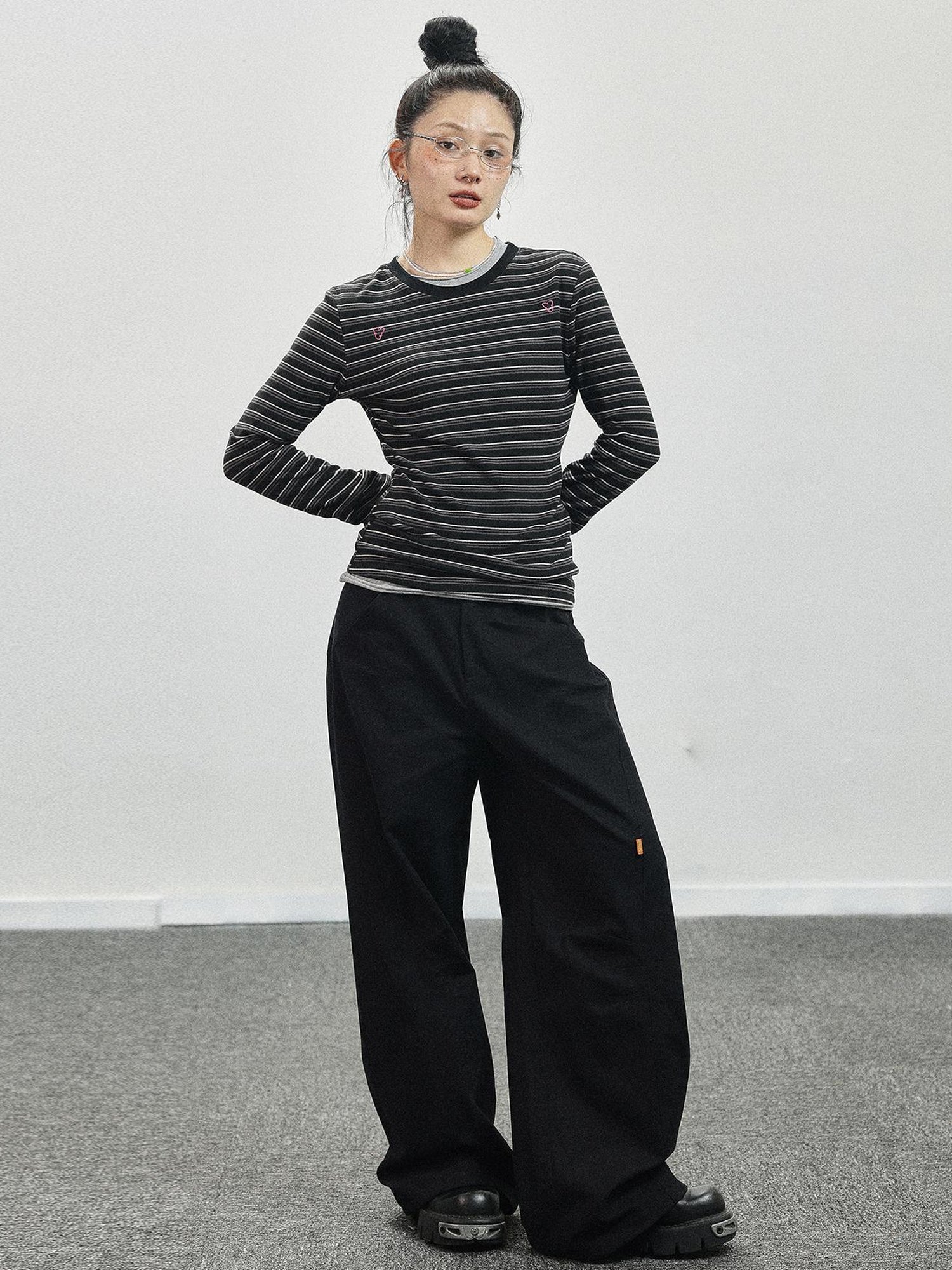 Achihara Breton Stripe Long Sleeve Tee With Crab Eater Seal Embroidery