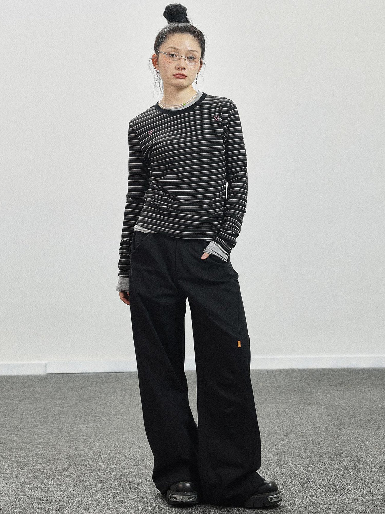 Achihara Breton Stripe Long Sleeve Tee With Crab Eater Seal Embroidery