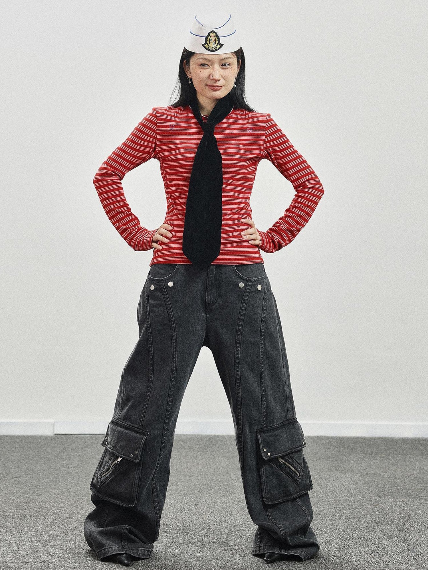 Achihara Breton Stripe Long Sleeve Tee With Crab Eater Seal Embroidery