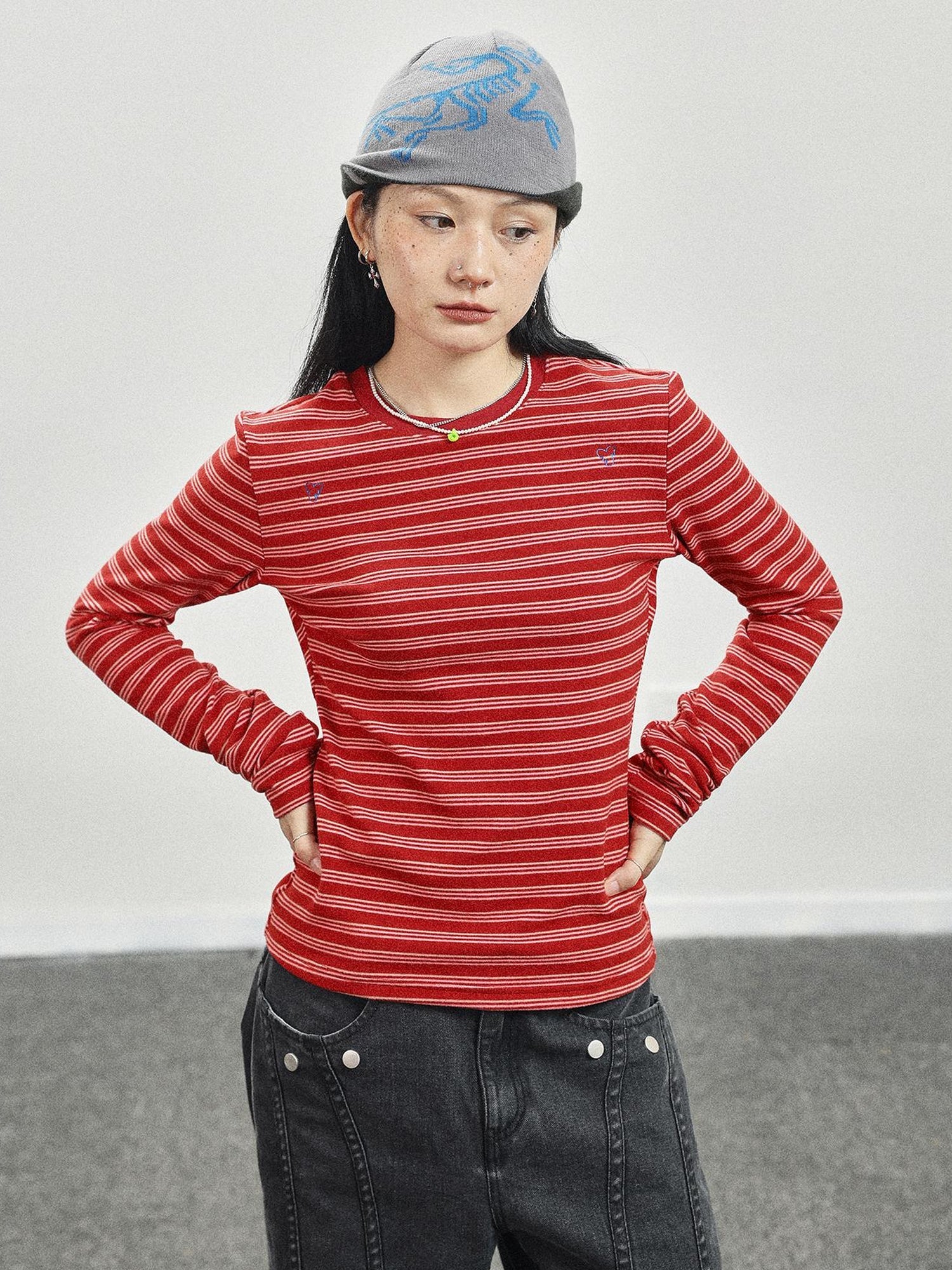 Achihara Breton Stripe Long Sleeve Tee With Crab Eater Seal Embroidery