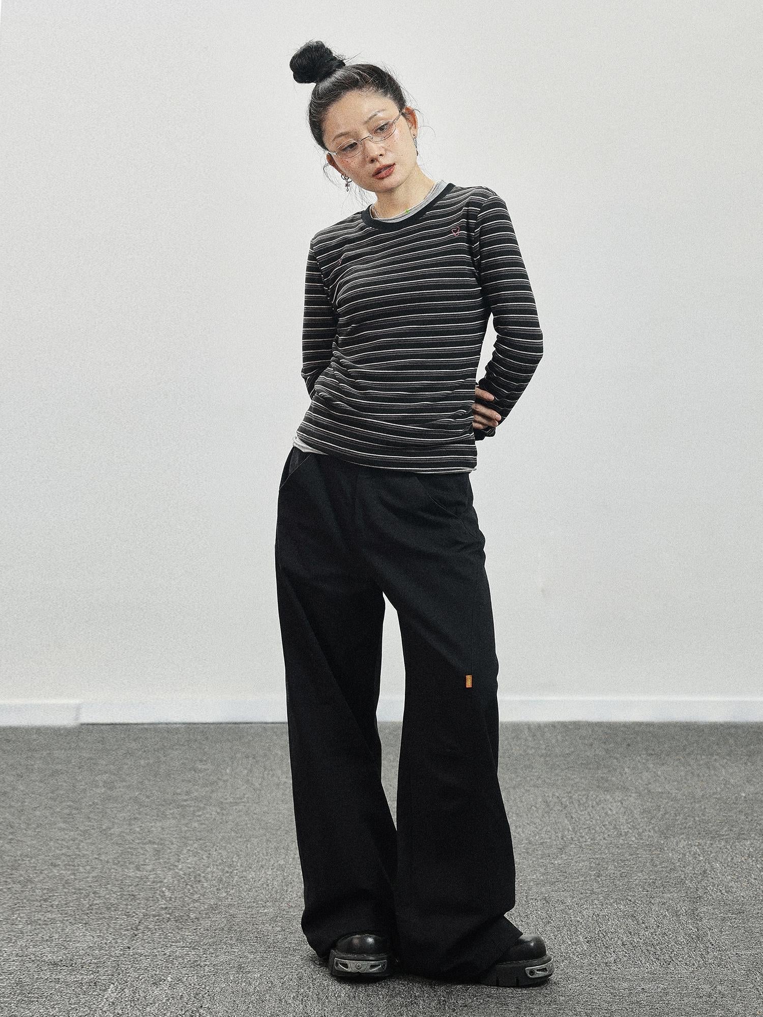 Achihara Breton Stripe Long Sleeve Tee With Crab Eater Seal Embroidery