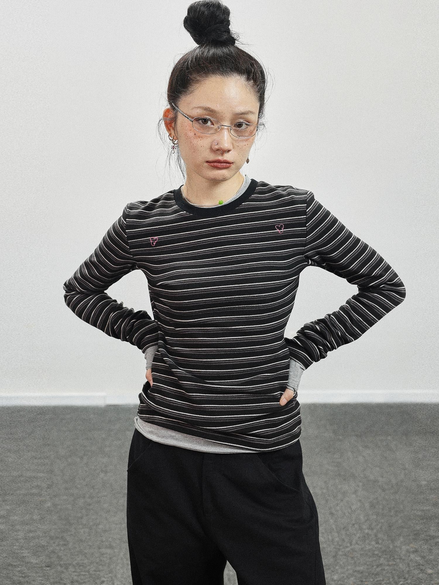 Achihara Breton Stripe Long Sleeve Tee With Crab Eater Seal Embroidery