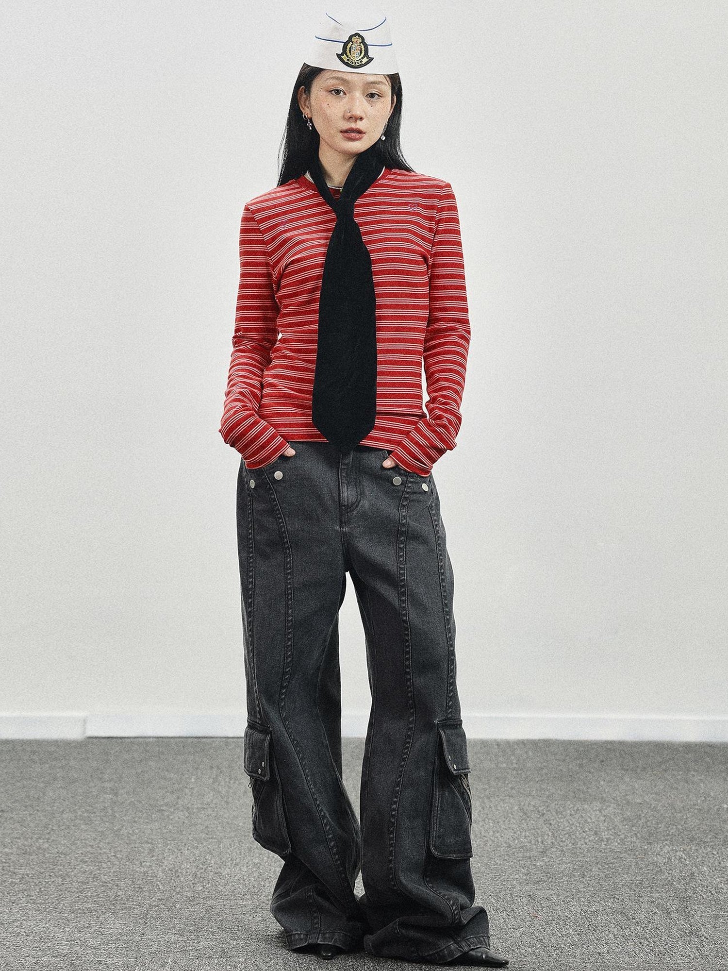 Achihara Breton Stripe Long Sleeve Tee With Crab Eater Seal Embroidery
