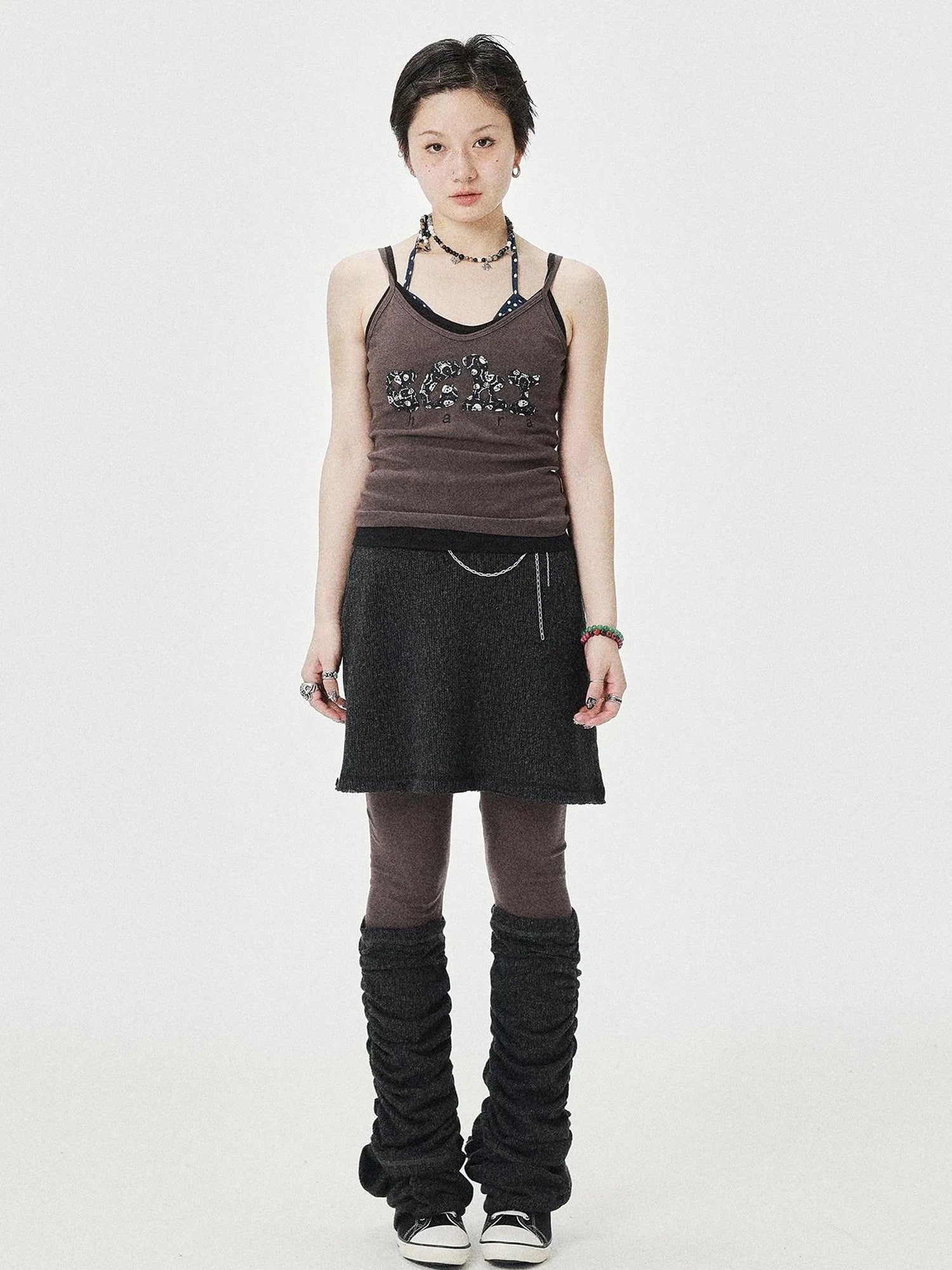 Brittany Becky Skull Embroidered Ribbed Tank Top