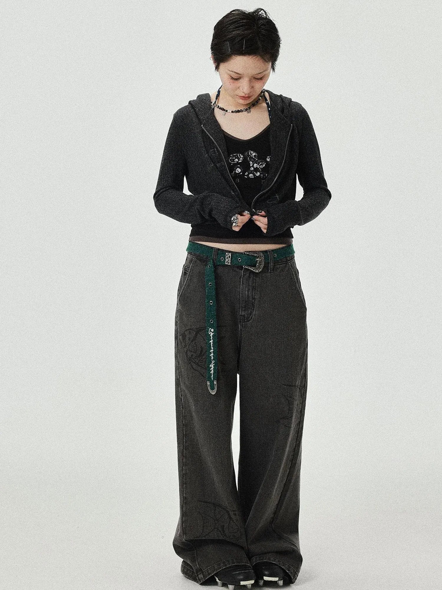Brittany Becky Skull Embroidered Ribbed Tank Top