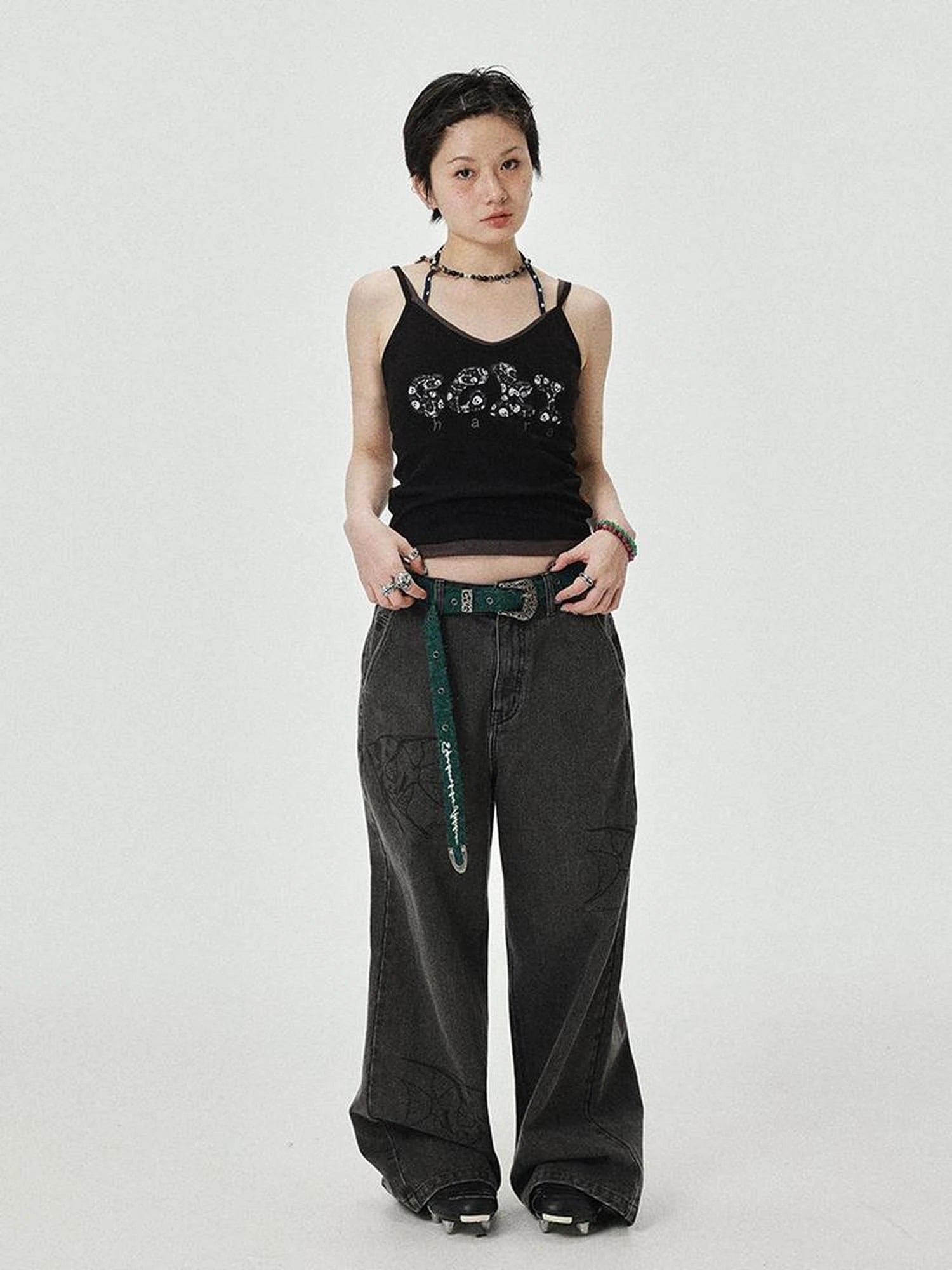Brittany Becky Skull Embroidered Ribbed Tank Top