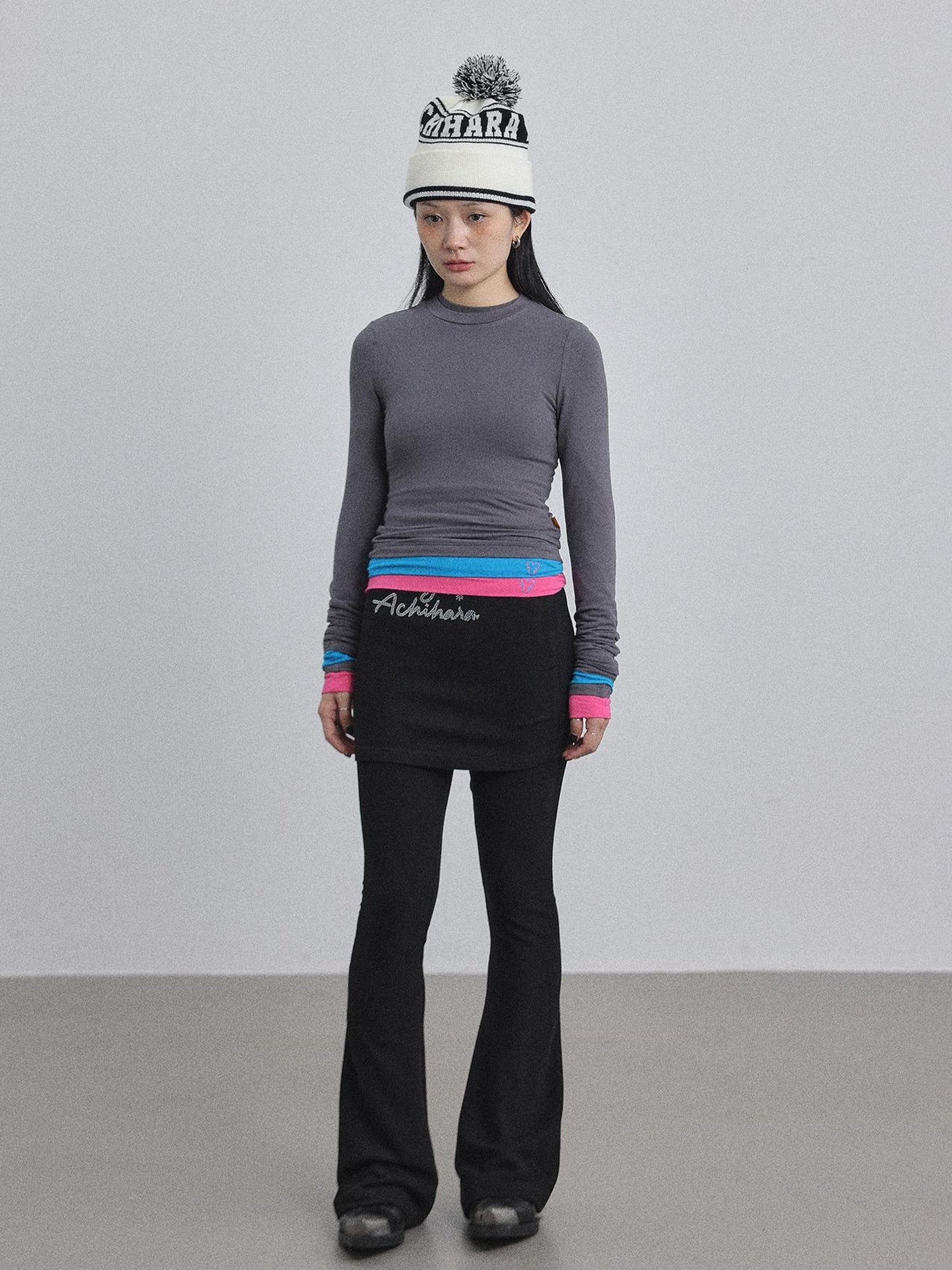Achihara Brittany Flared Leggings Winter Warm High Waist Stretch Pants