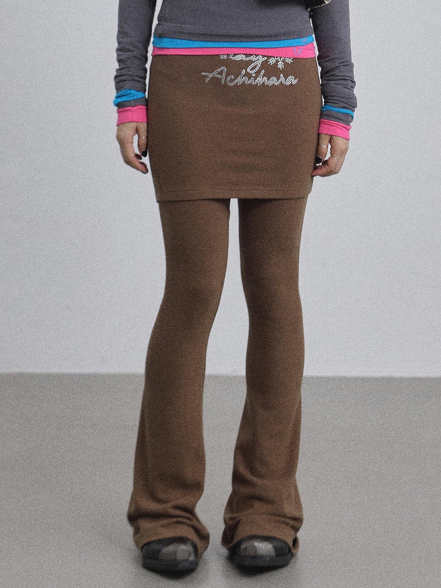 Achihara Brittany Flared Leggings Winter Warm High Waist Stretch Pants