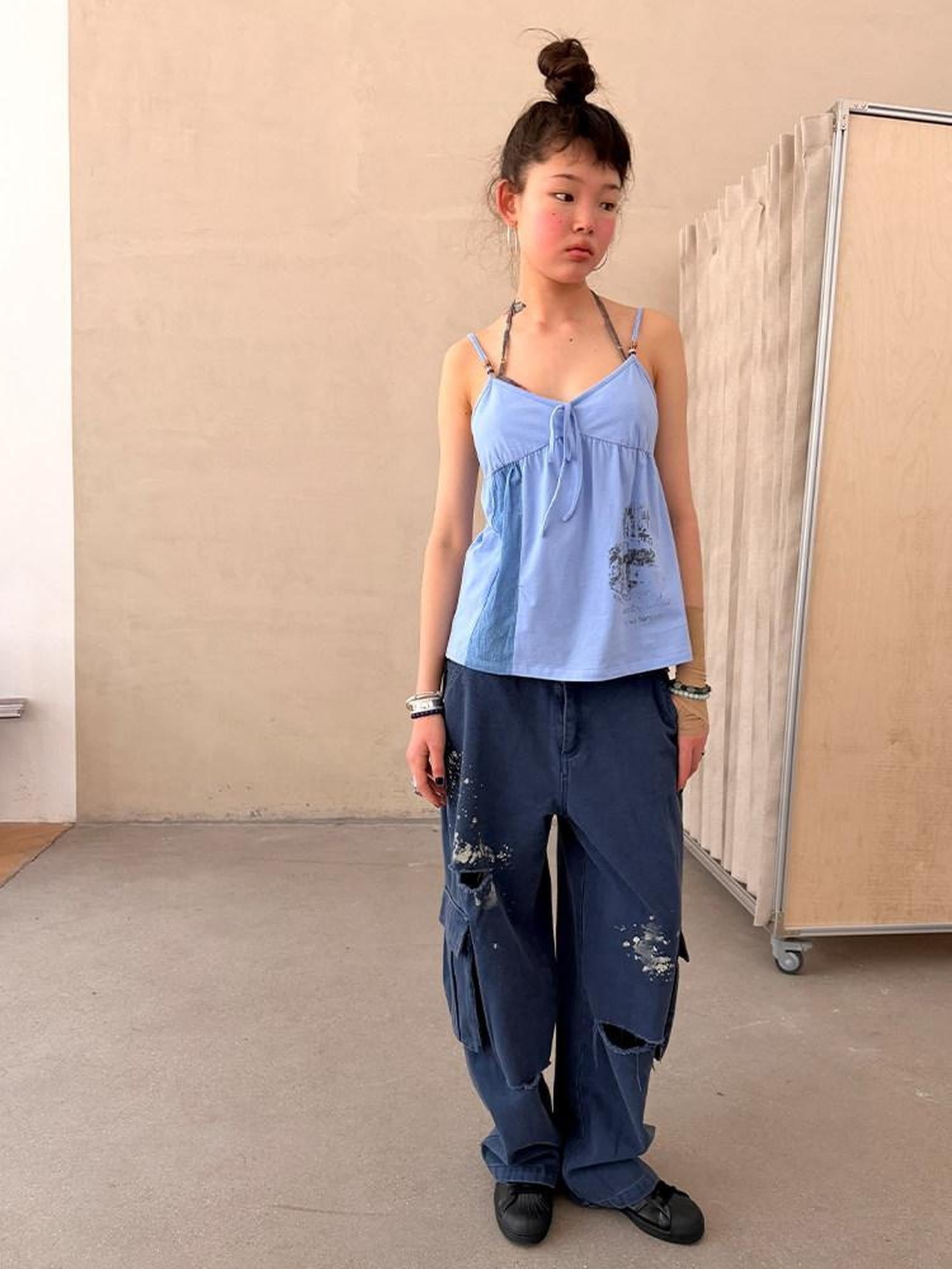 Achihara Butterfly V-neck Cropped Shoulder Strap Women&