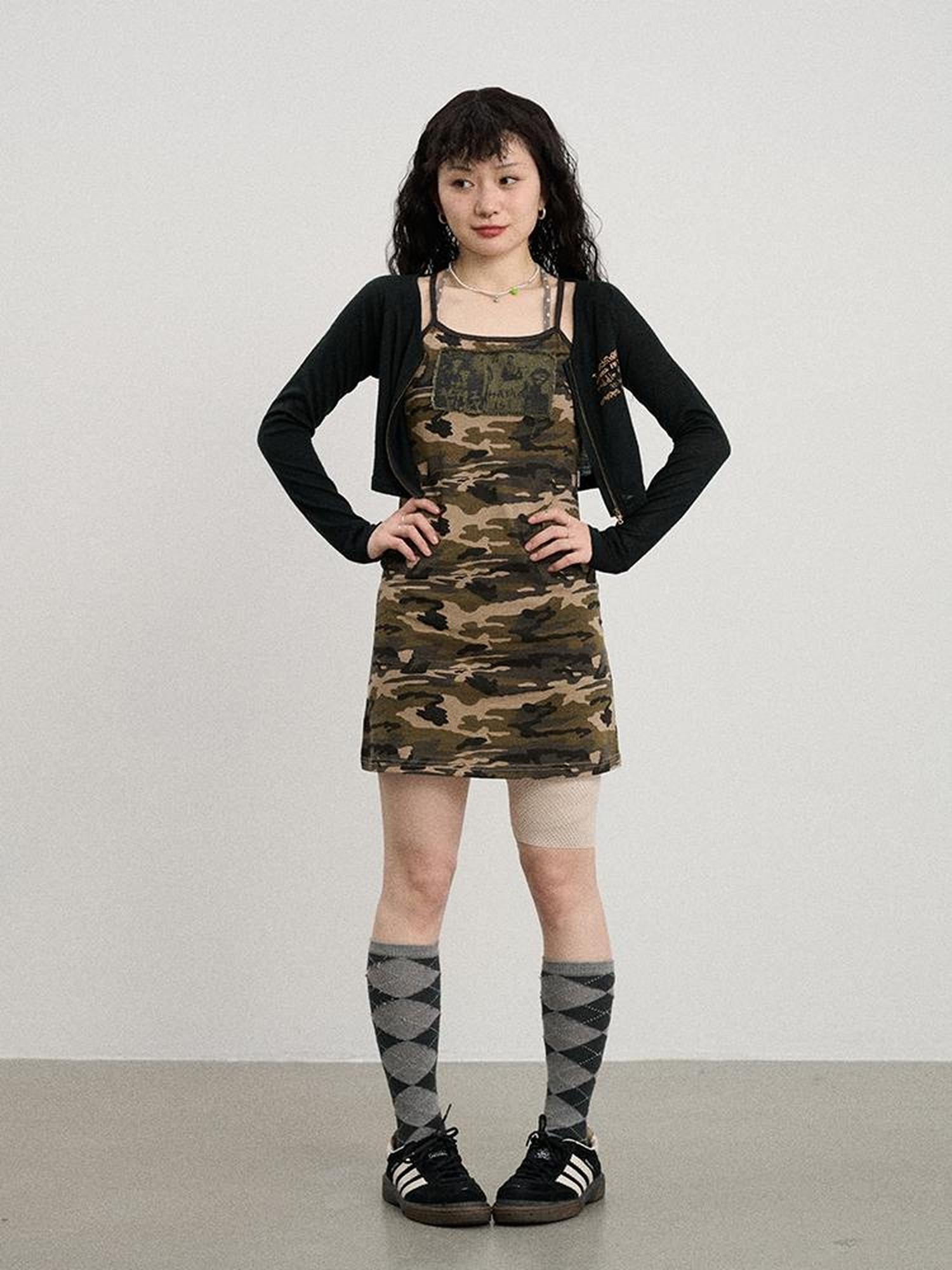 Achihara Camouflage Patchwork Strap Dress