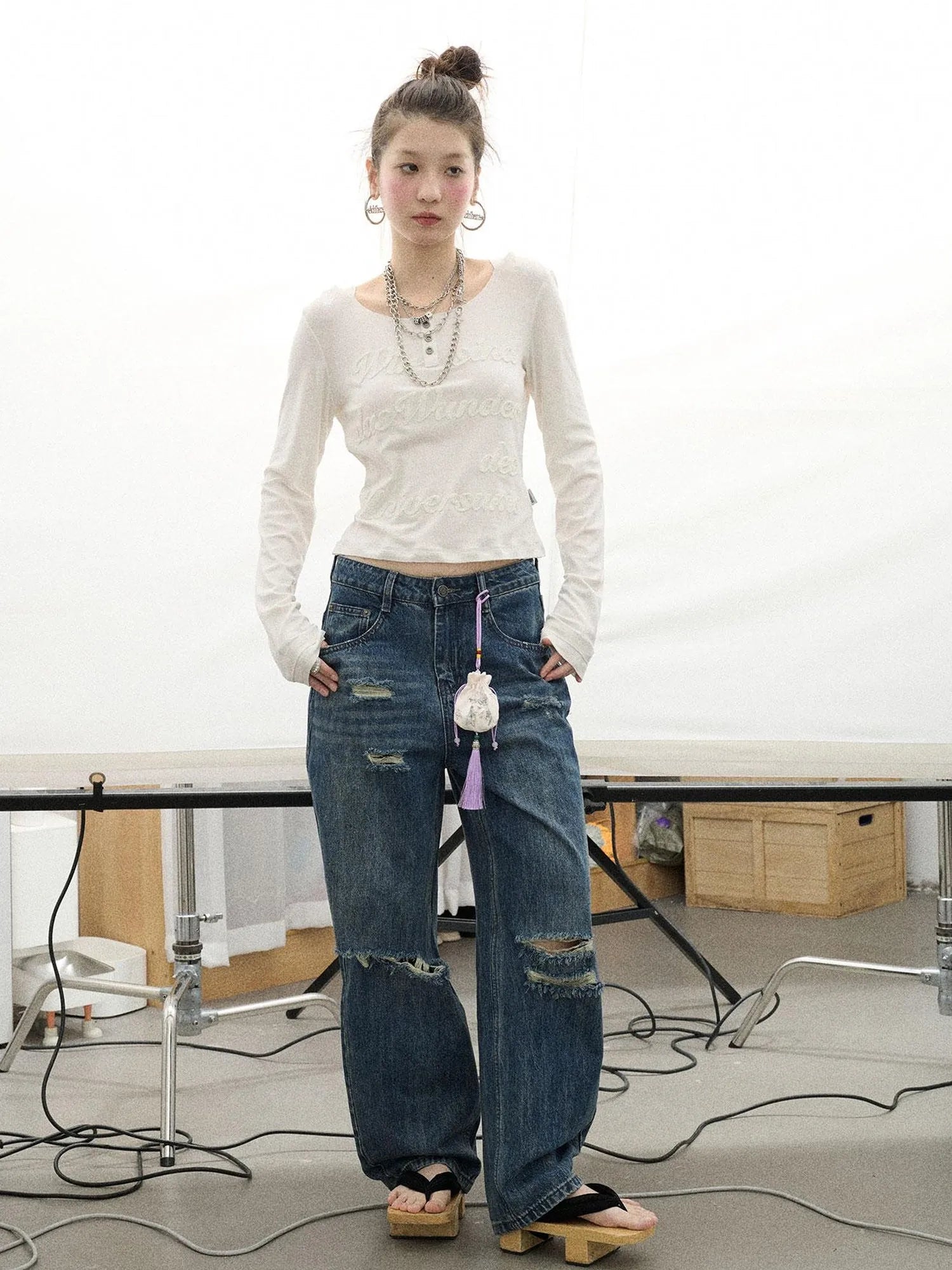 Carbon Jeans 2025 New Wide Leg Distressed Stacked Denim Pants