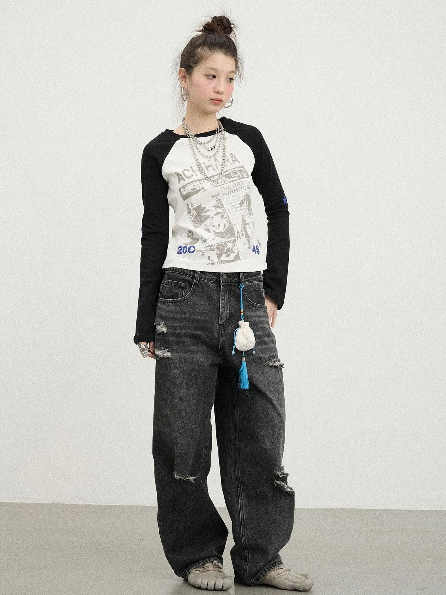 Carbon Jeans 2025 New Wide Leg Distressed Stacked Denim Pants
