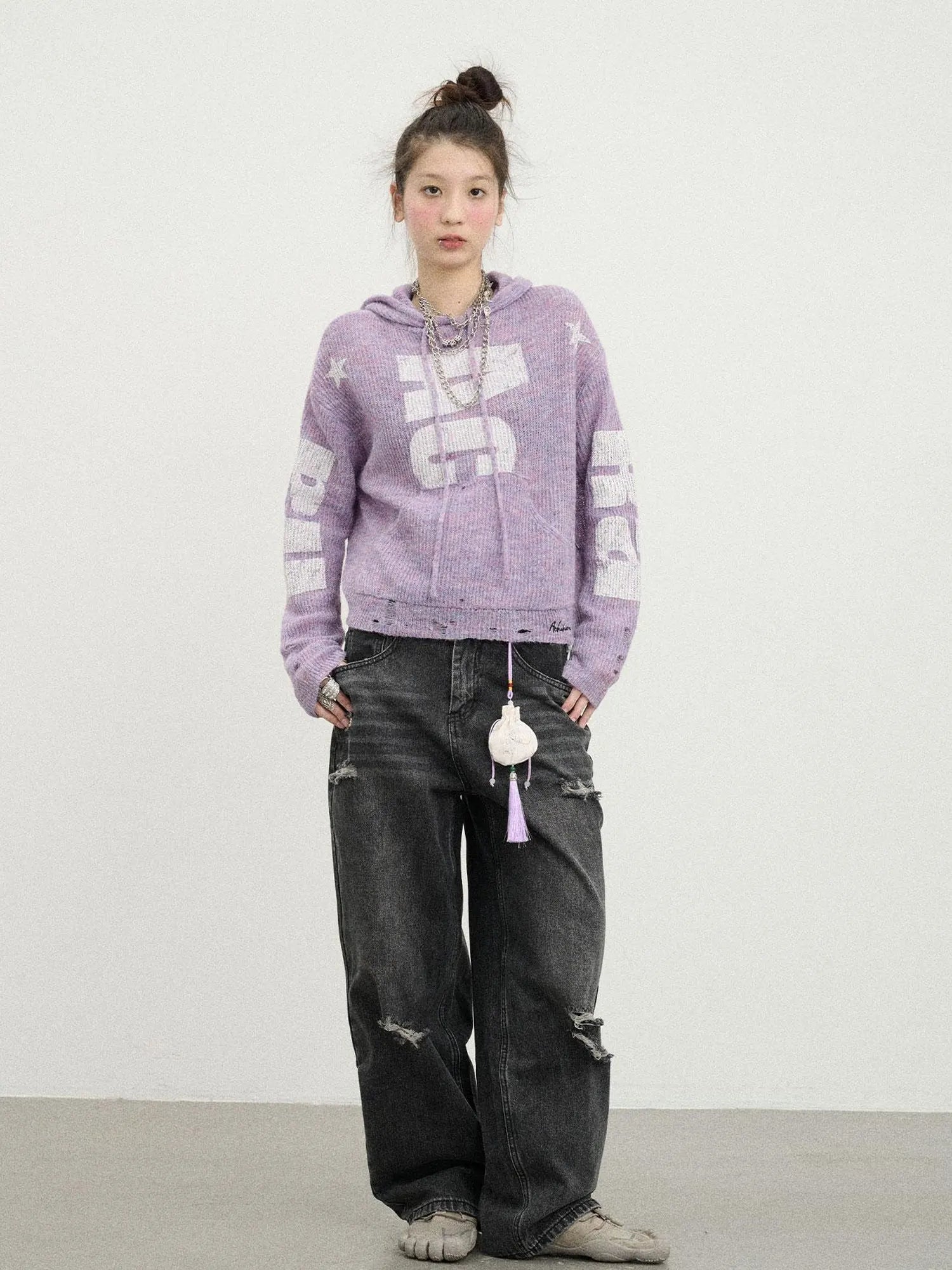 Carbon Jeans 2025 New Wide Leg Distressed Stacked Denim Pants