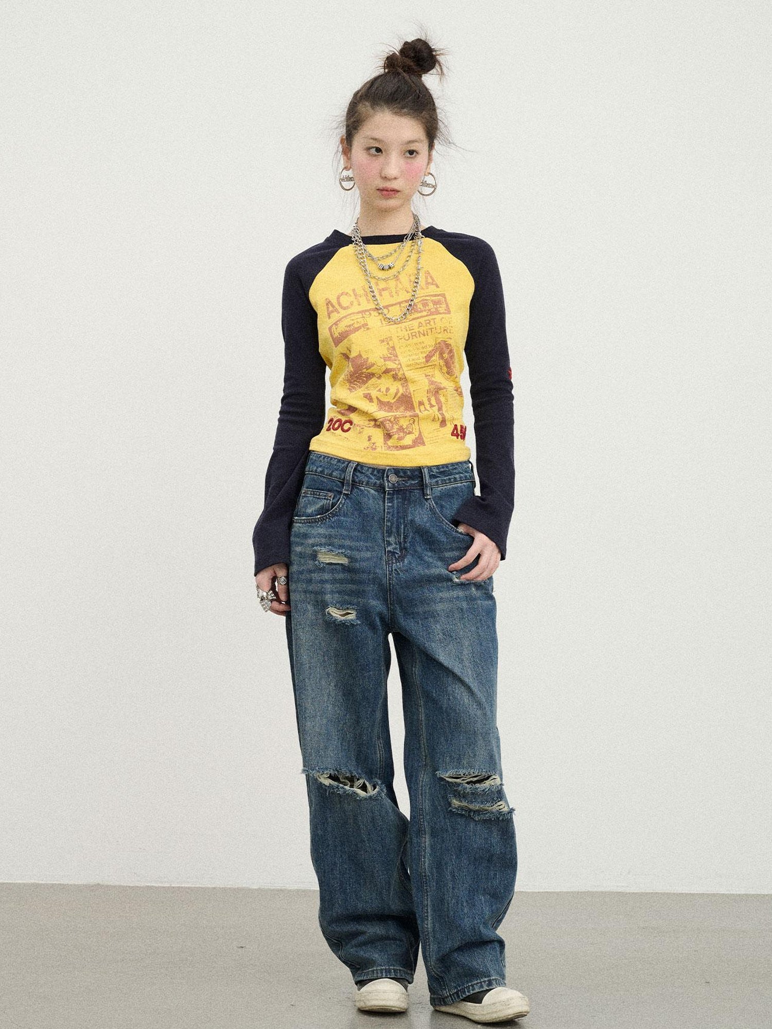 Achihara Carbon Jeans 2025 New Wide Leg Distressed Stacked Denim Pants