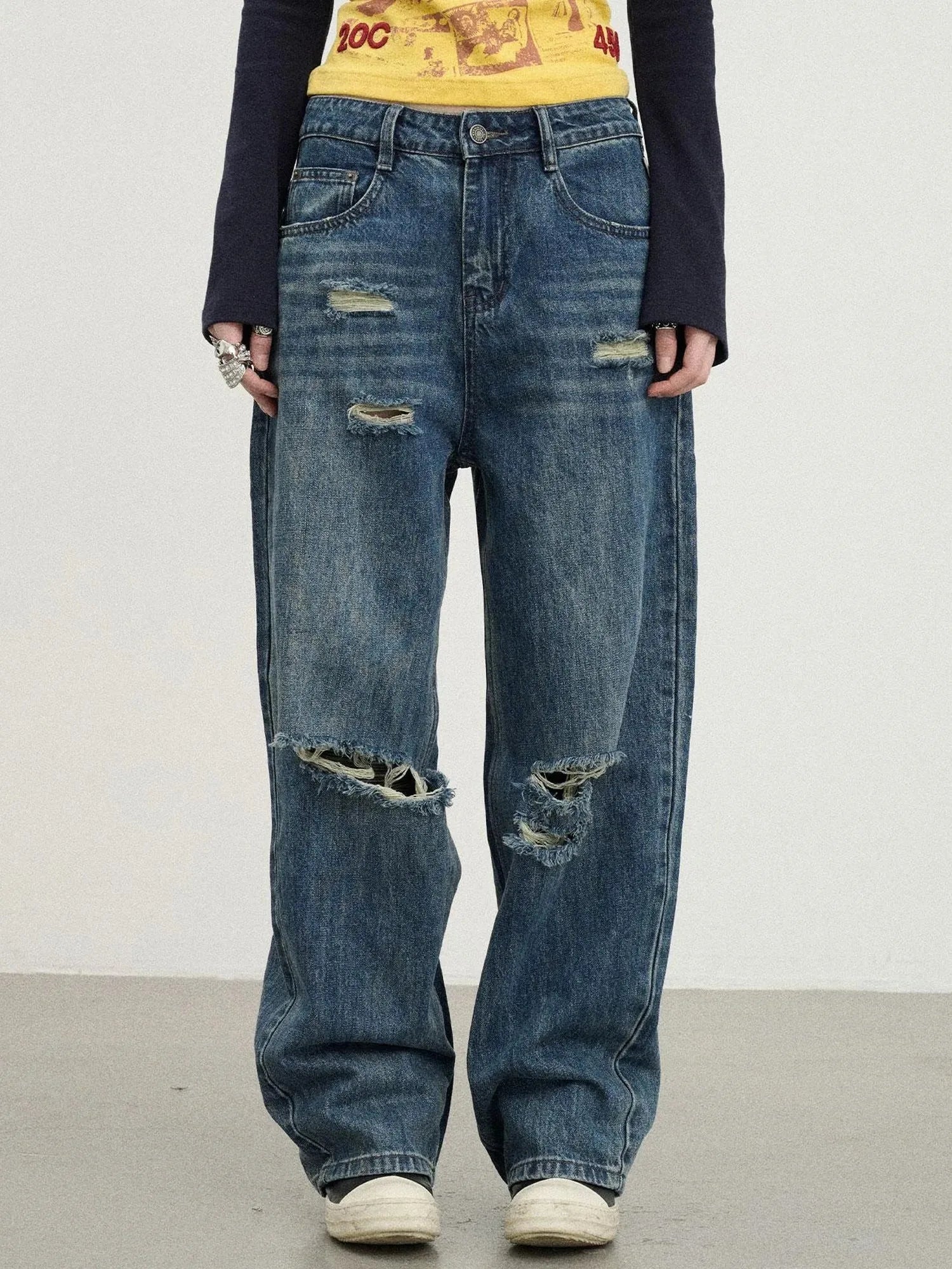 Carbon Jeans 2025 New Wide Leg Distressed Stacked Denim Pants