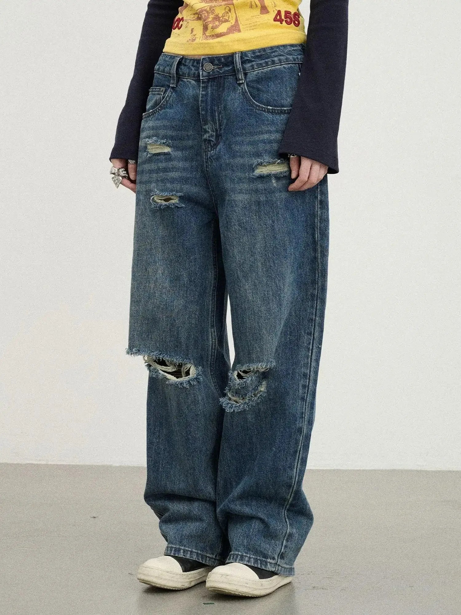 Carbon Jeans 2025 New Wide Leg Distressed Stacked Denim Pants