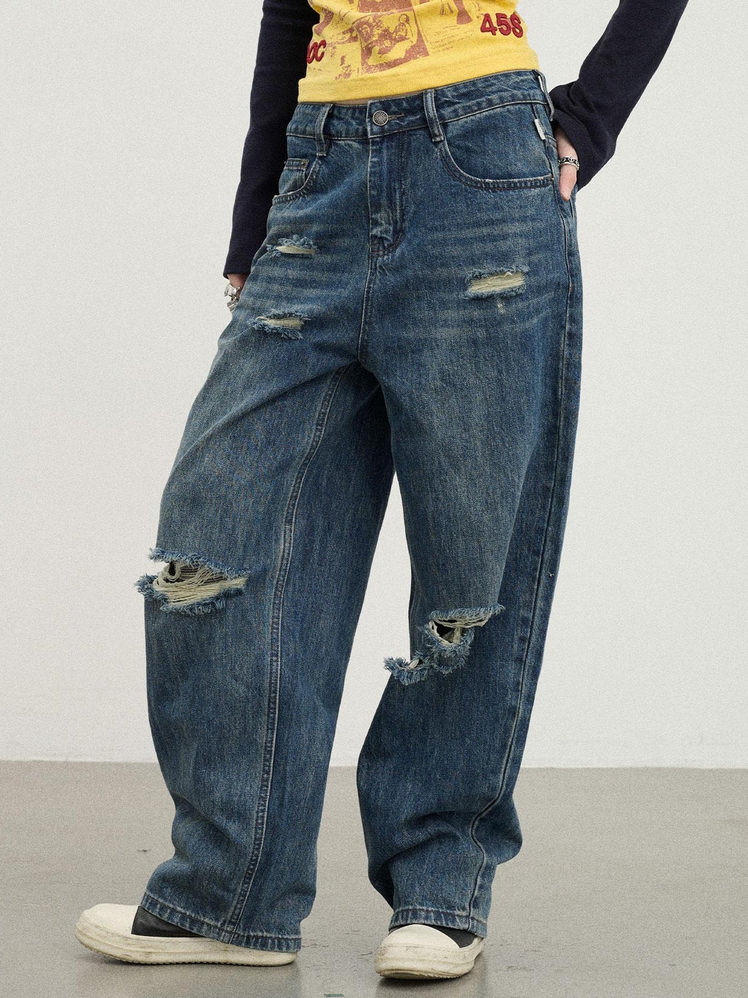 Achihara Carbon Jeans 2025 New Wide Leg Distressed Stacked Denim Pants