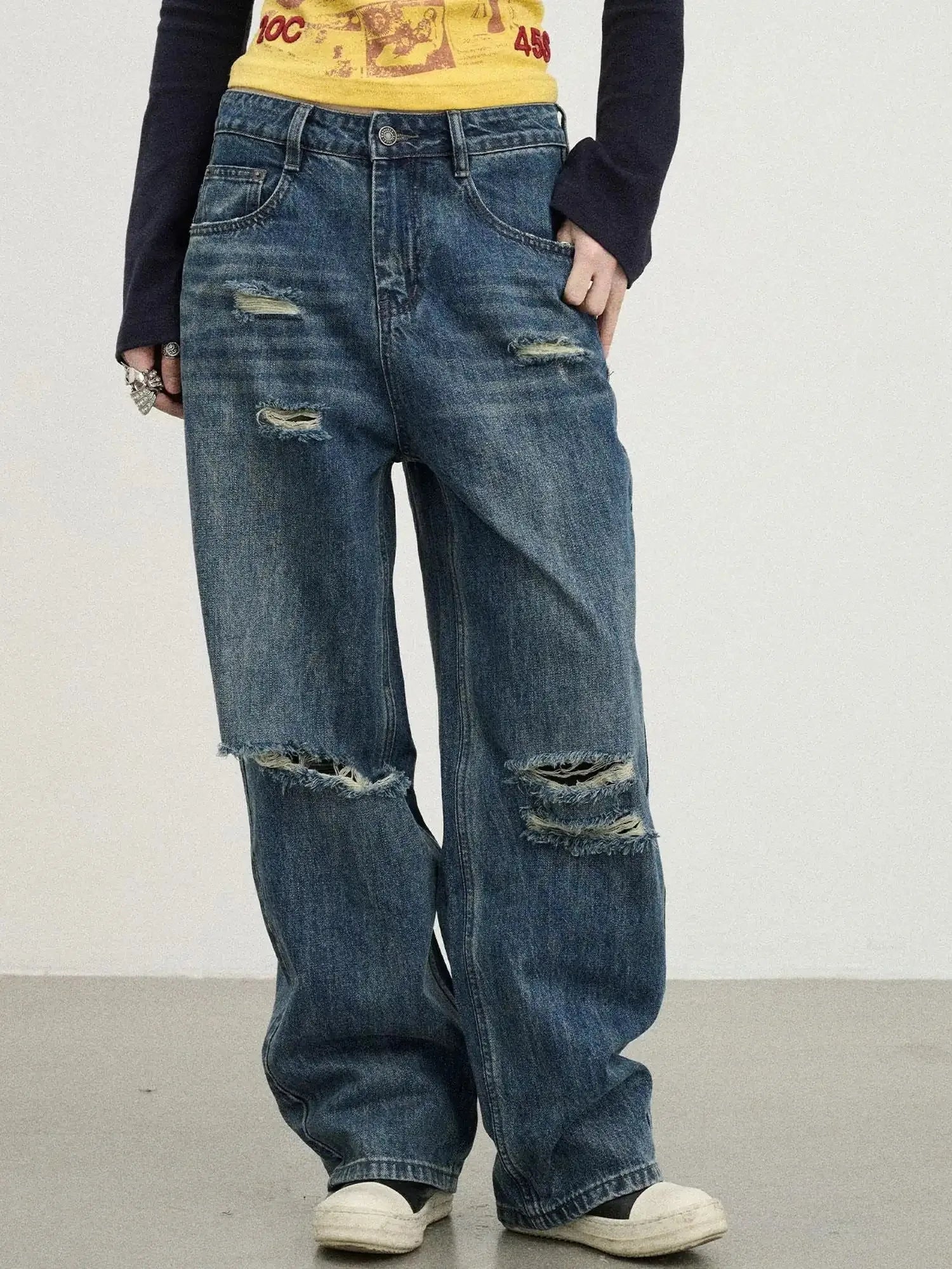 Carbon Jeans 2025 New Wide Leg Distressed Stacked Denim Pants