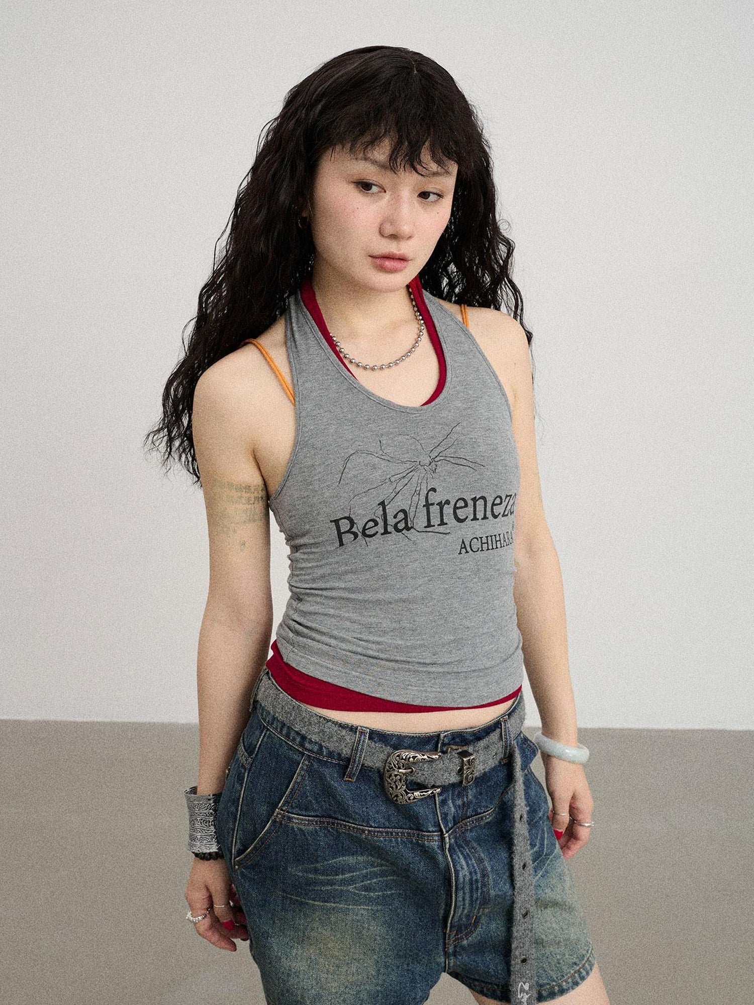 Achihara Century Ambiguity Knit Halter Top With Adjustable Straps