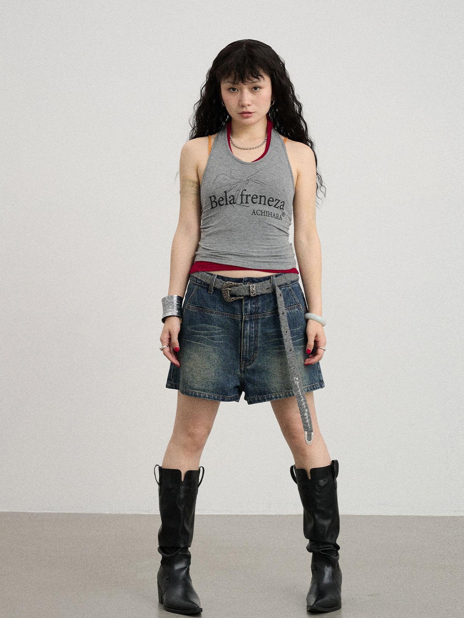 Achihara Century Ambiguity Knit Halter Top With Adjustable Straps