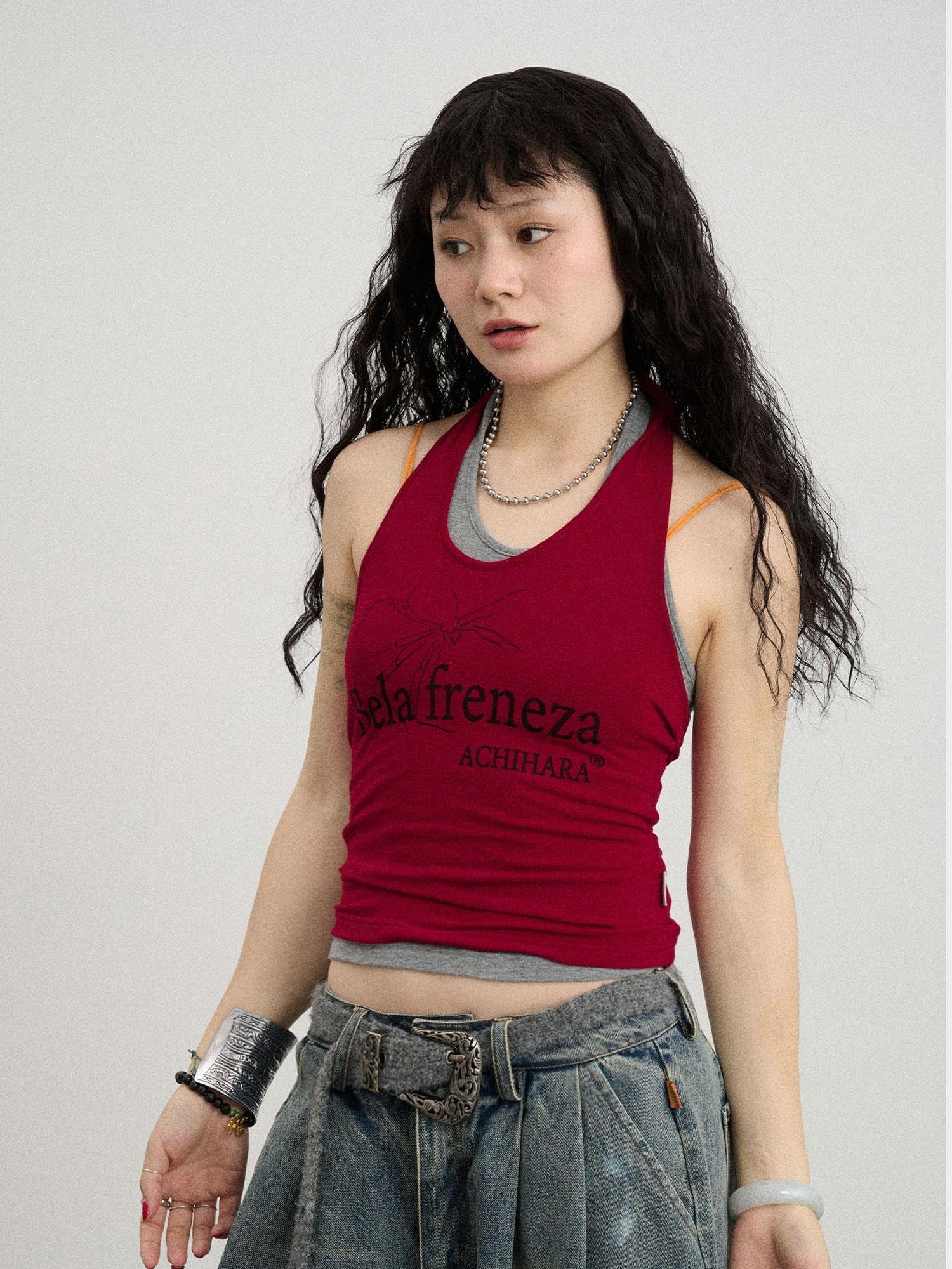Achihara Century Ambiguity Knit Halter Top With Adjustable Straps