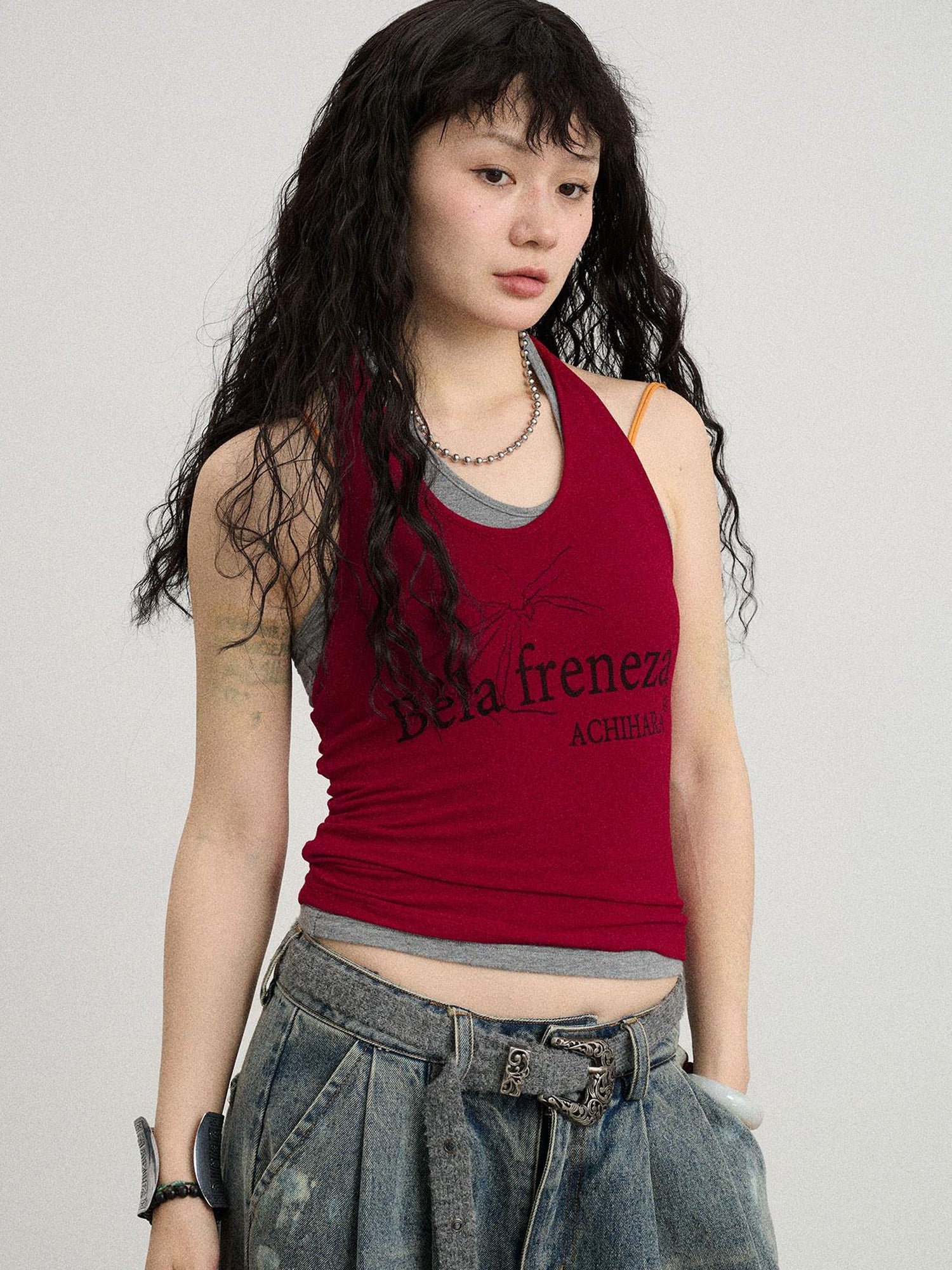Achihara Century Ambiguity Knit Halter Top With Adjustable Straps