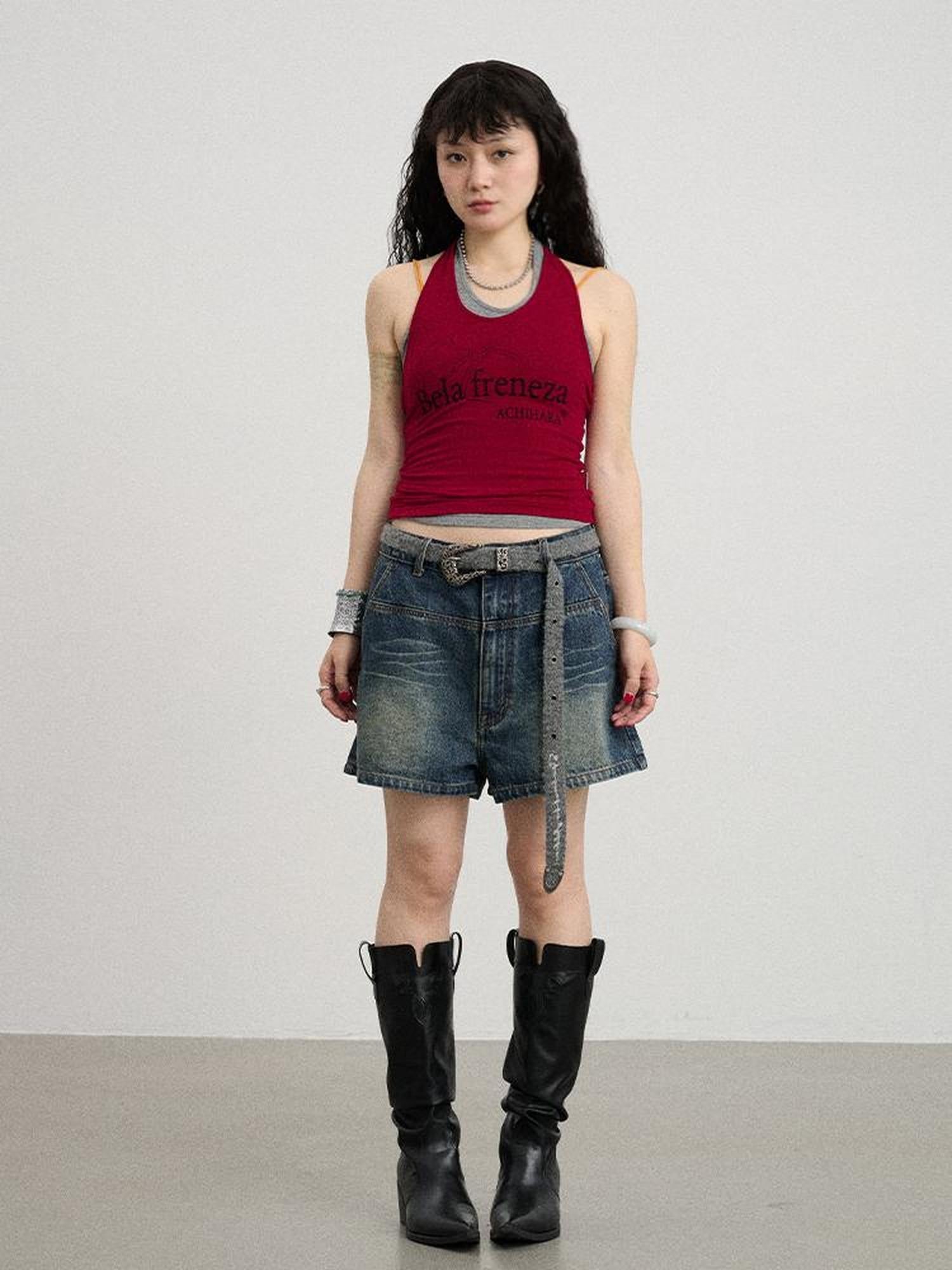 Achihara Century Ambiguity Knit Halter Top With Adjustable Straps