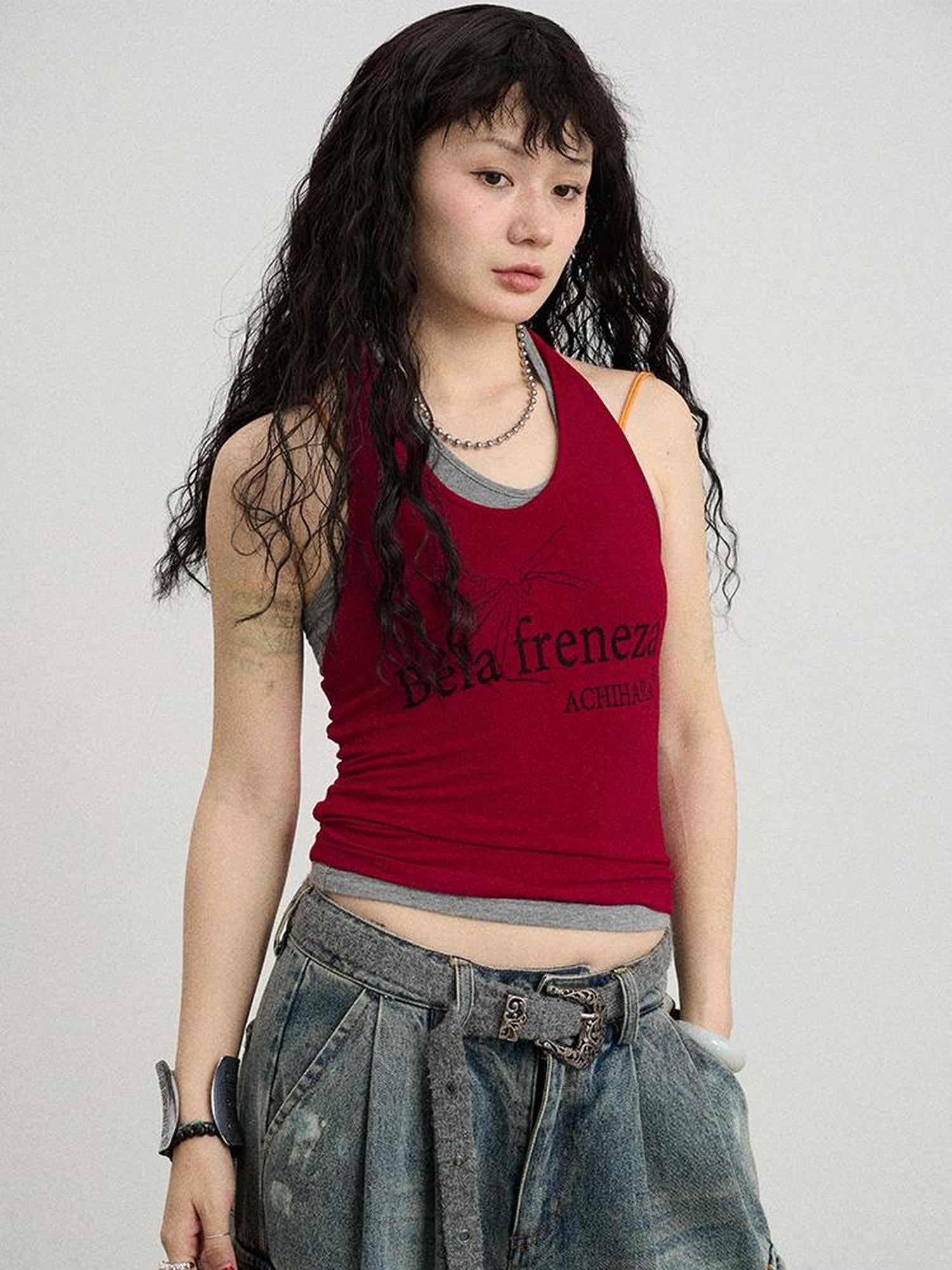 Achihara Century Ambiguity Knit Halter Top With Adjustable Straps
