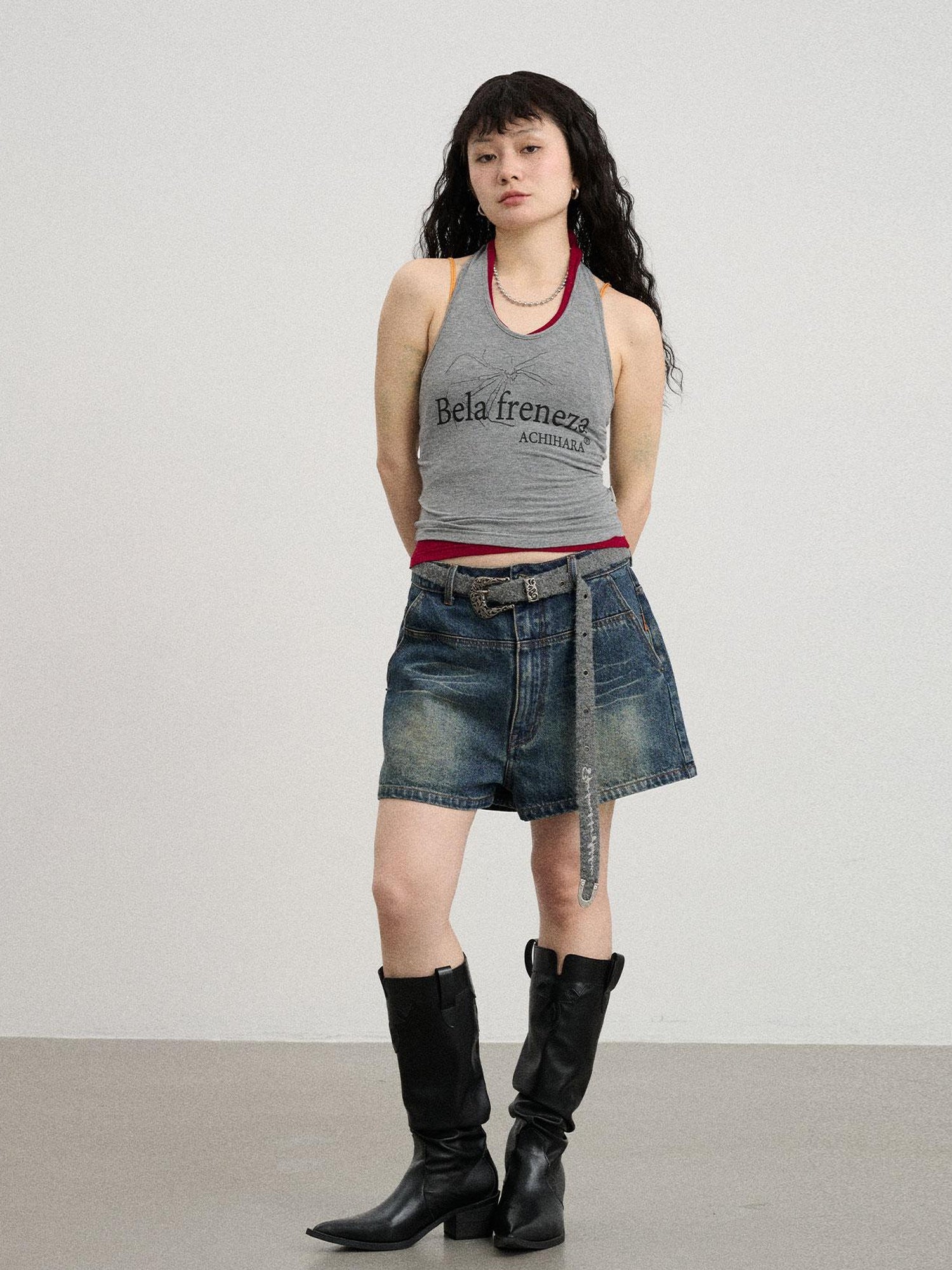 Achihara Century Ambiguity Knit Halter Top With Adjustable Straps
