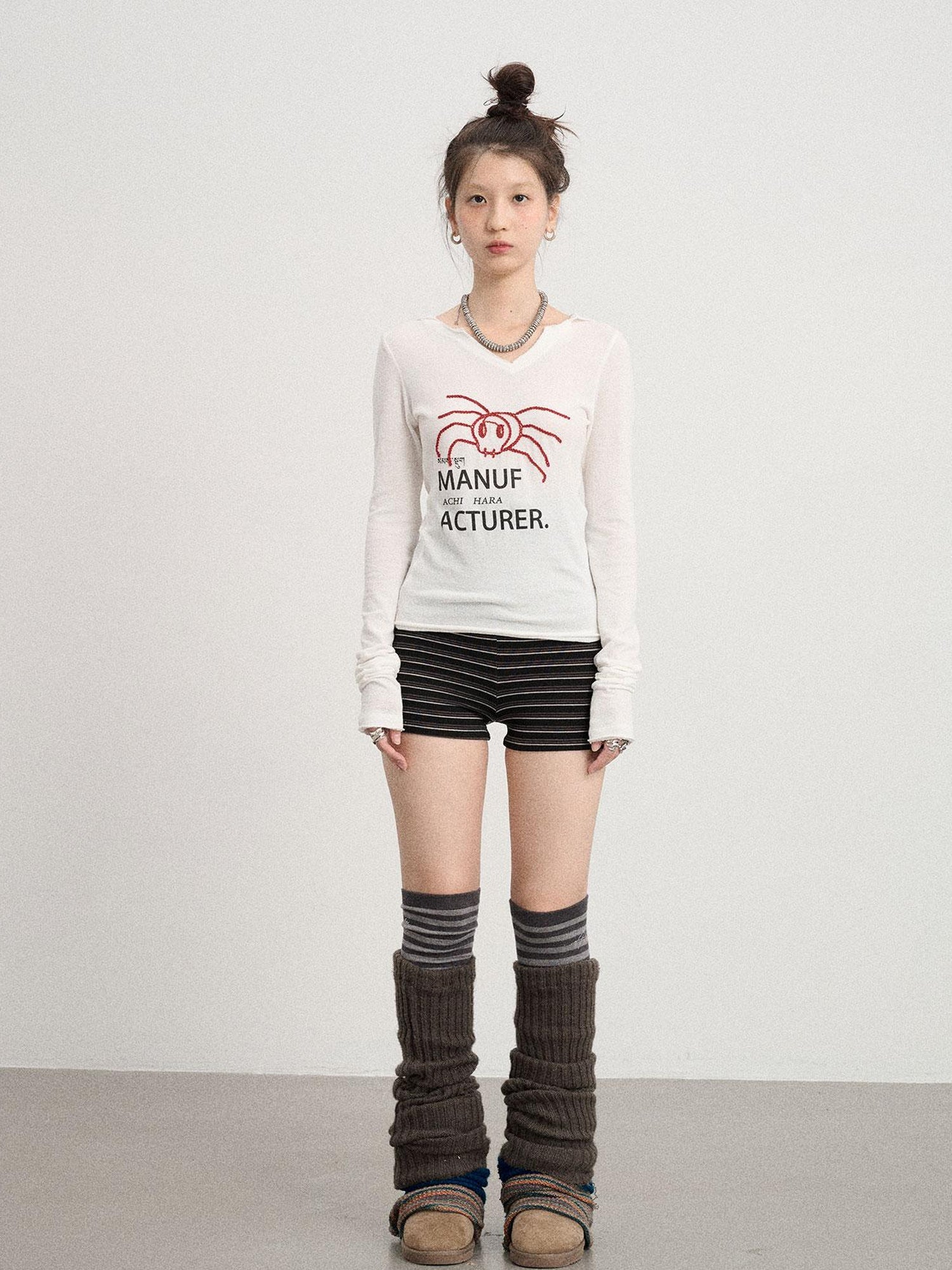 Achihara Chaos Spider Knit Tee V-Neck T-Shirt Long-Sleeve