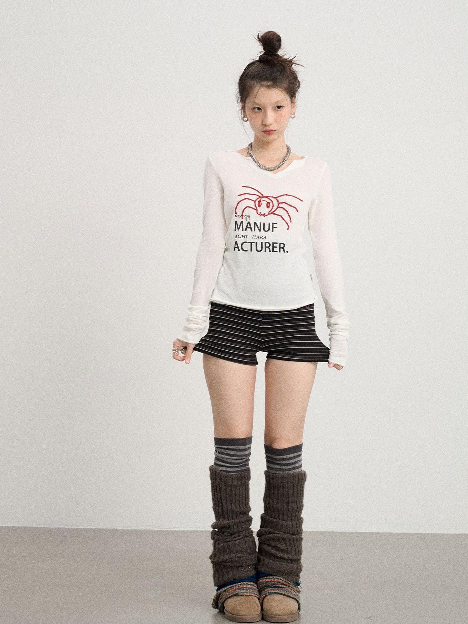 Achihara Chaos Spider Knit Tee V-Neck T-Shirt Long-Sleeve