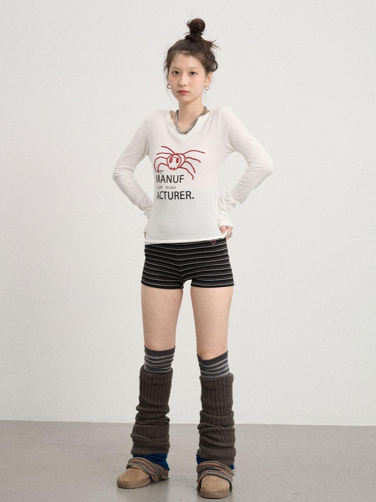 Achihara Chaos Spider Knit Tee V-Neck T-Shirt Long-Sleeve