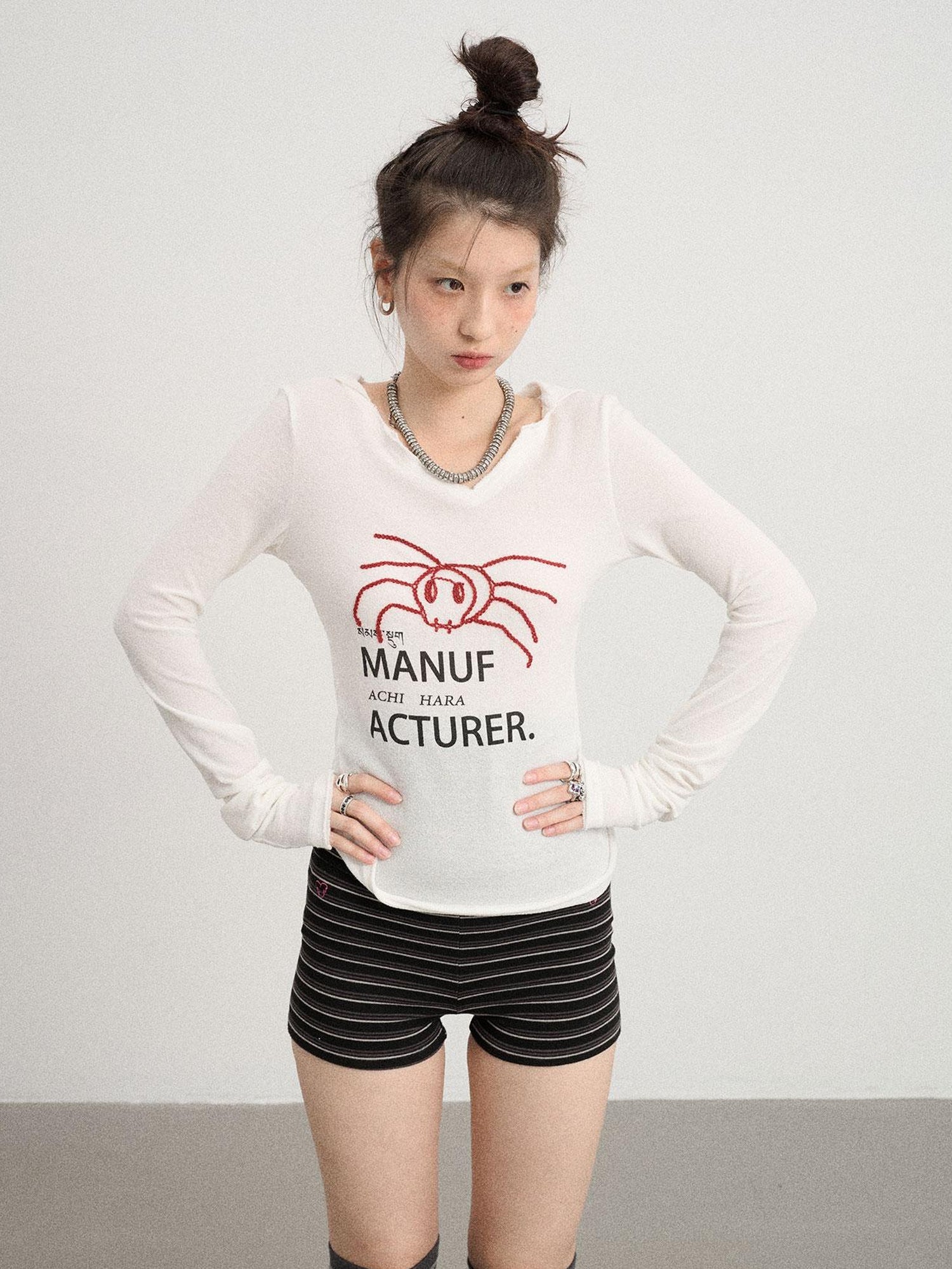 Achihara Chaos Spider Knit Tee V-Neck T-Shirt Long-Sleeve