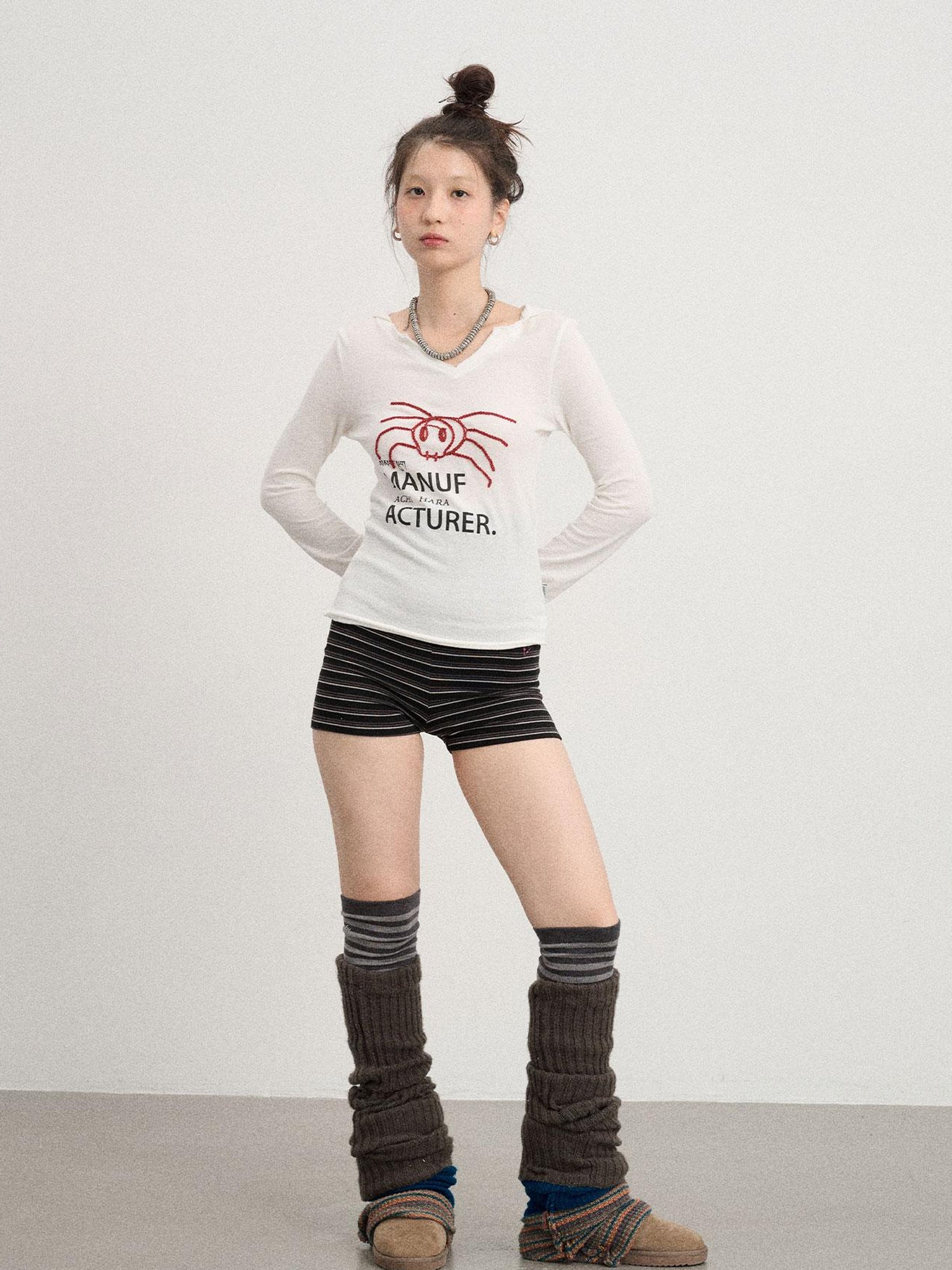 Achihara Chaos Spider Knit Tee V-Neck T-Shirt Long-Sleeve