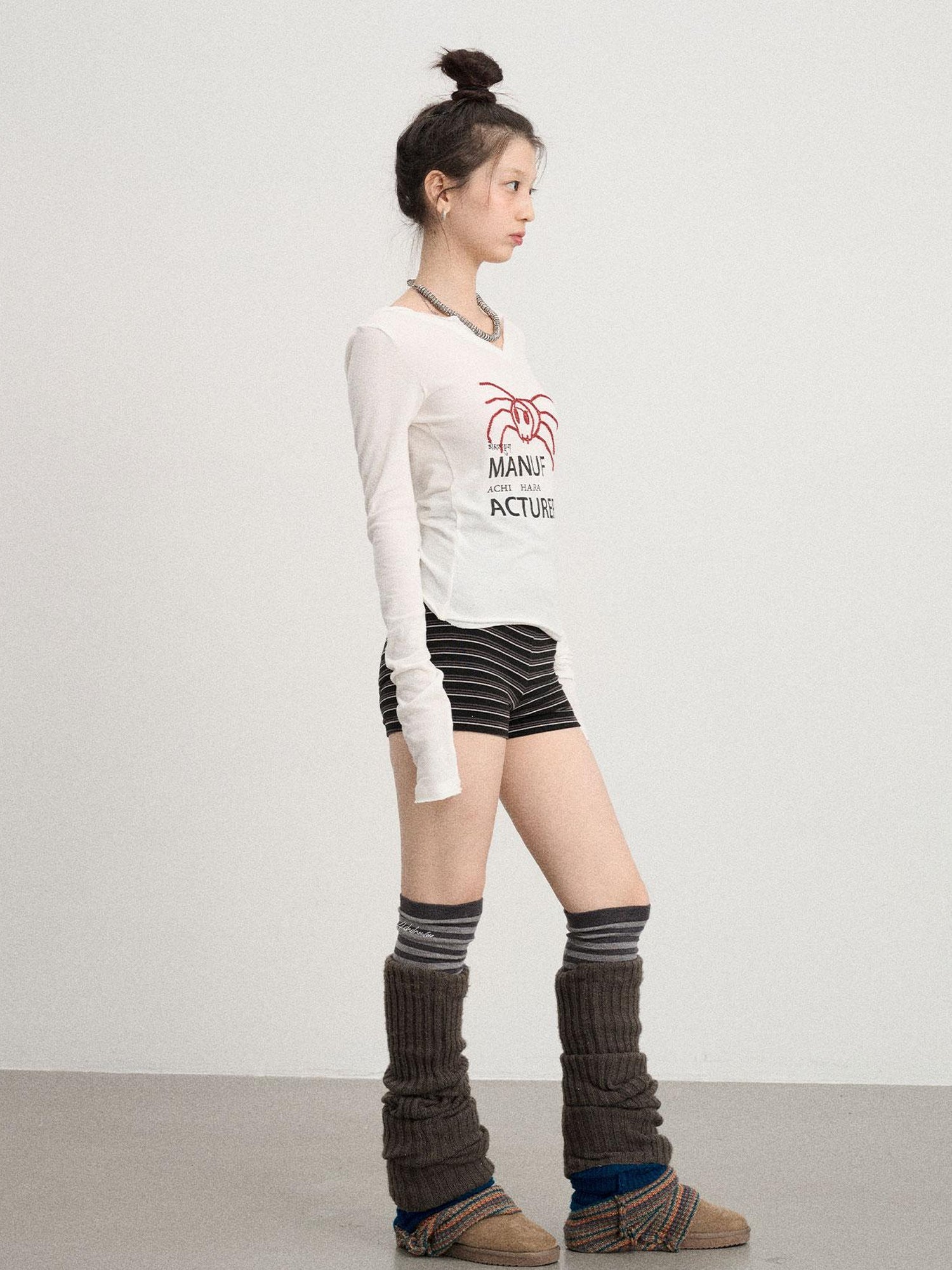 Achihara Chaos Spider Knit Tee V-Neck T-Shirt Long-Sleeve