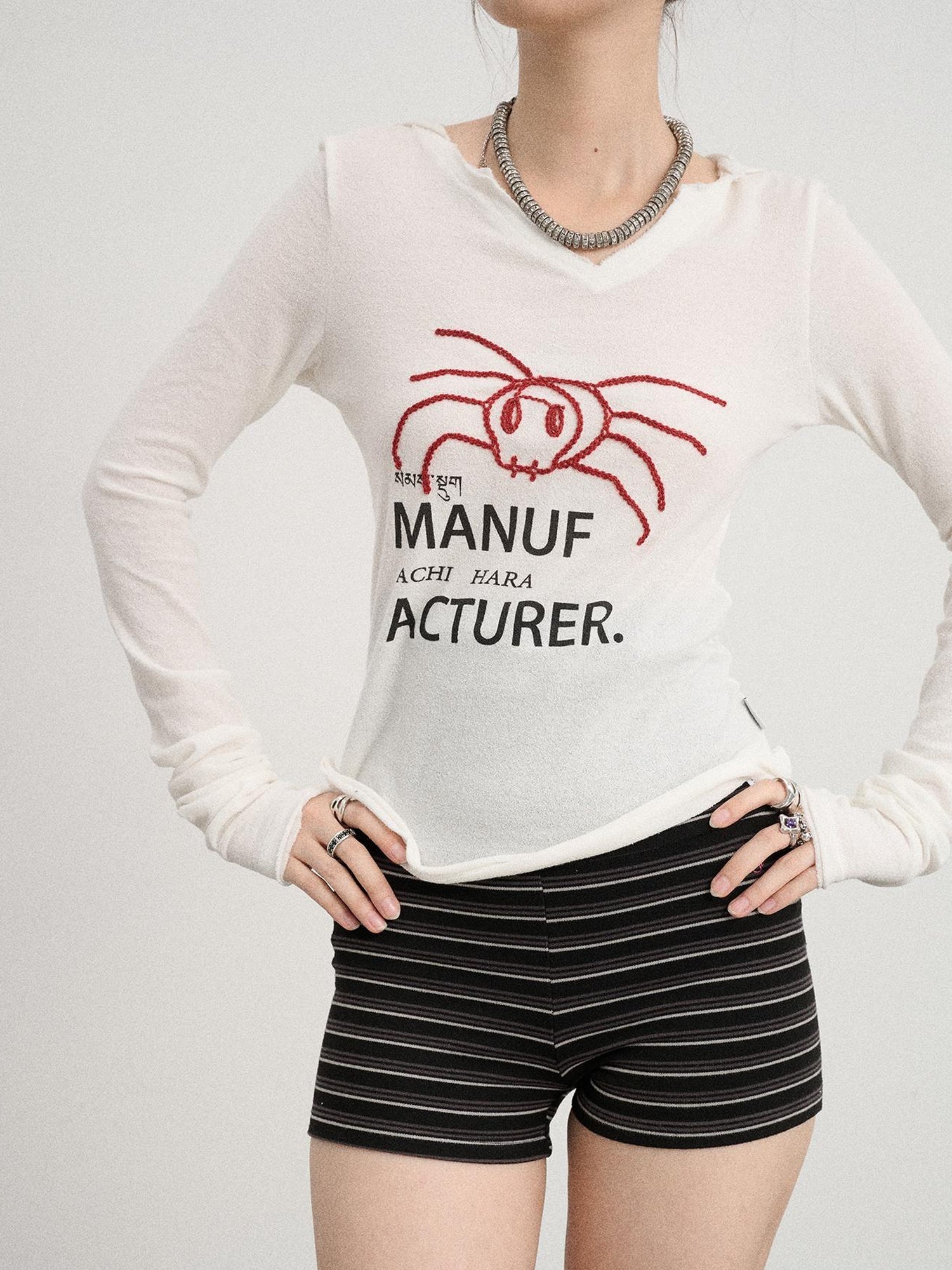 Achihara Chaos Spider Knit Tee V-Neck T-Shirt Long-Sleeve