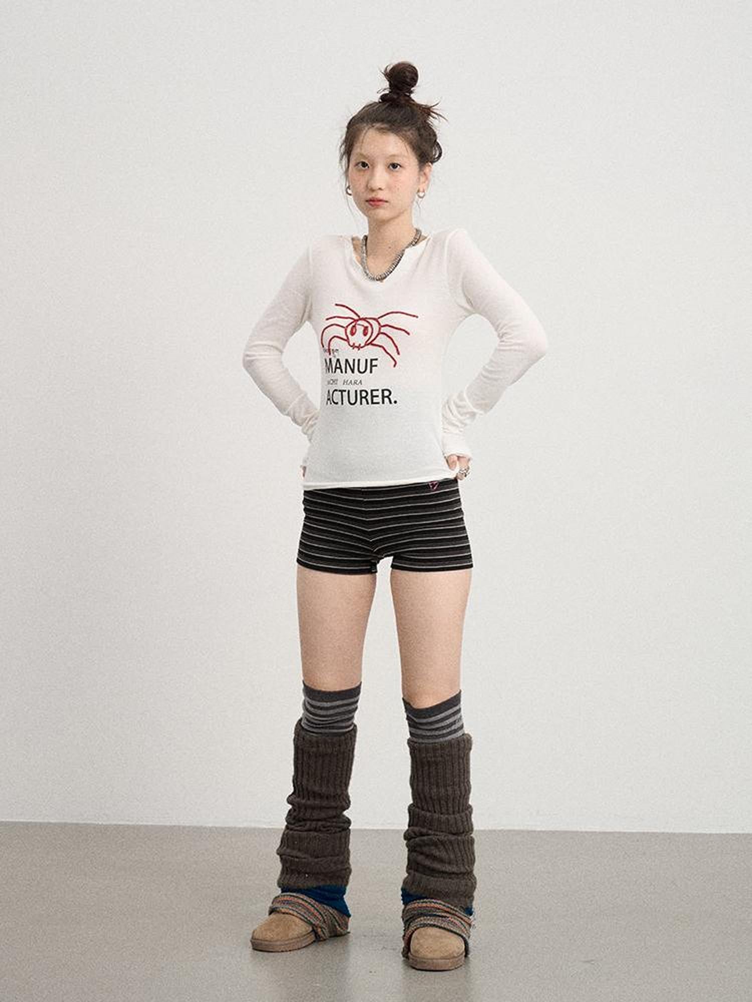 Achihara Chaos Spider Knit Tee V-Neck T-Shirt Long-Sleeve