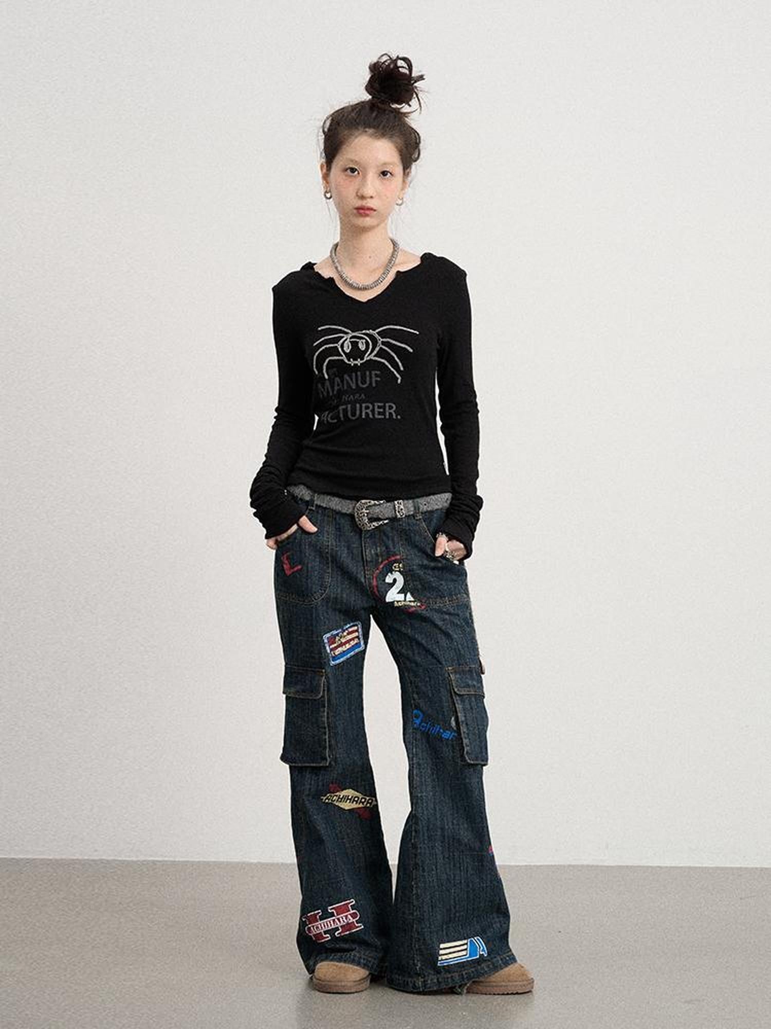Achihara Chaos Spider Knit Tee V-Neck T-Shirt Long-Sleeve