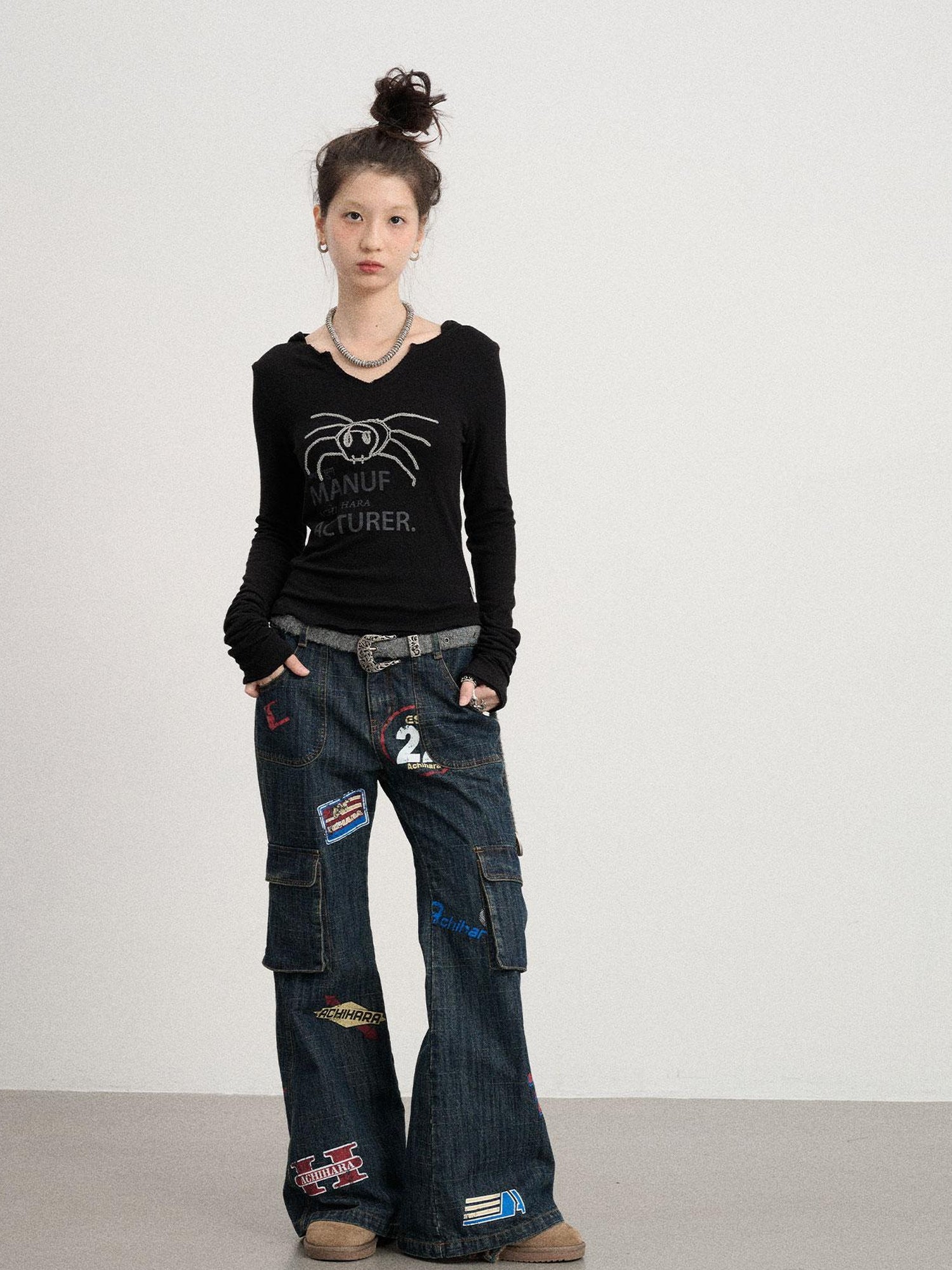 Achihara Chaos Spider Knit Tee V-Neck T-Shirt Long-Sleeve