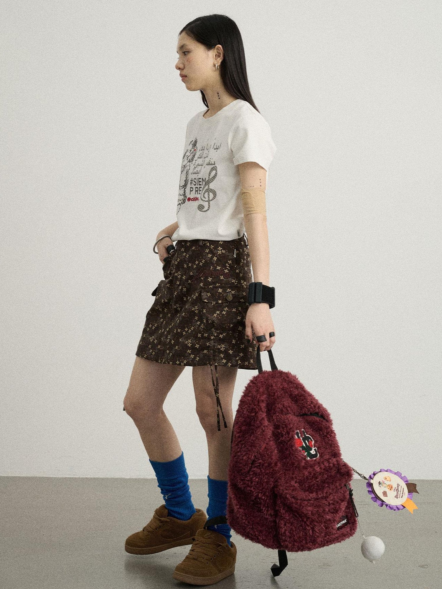 Achihara Chocolate Floral A-Line Utility Mini Skirt