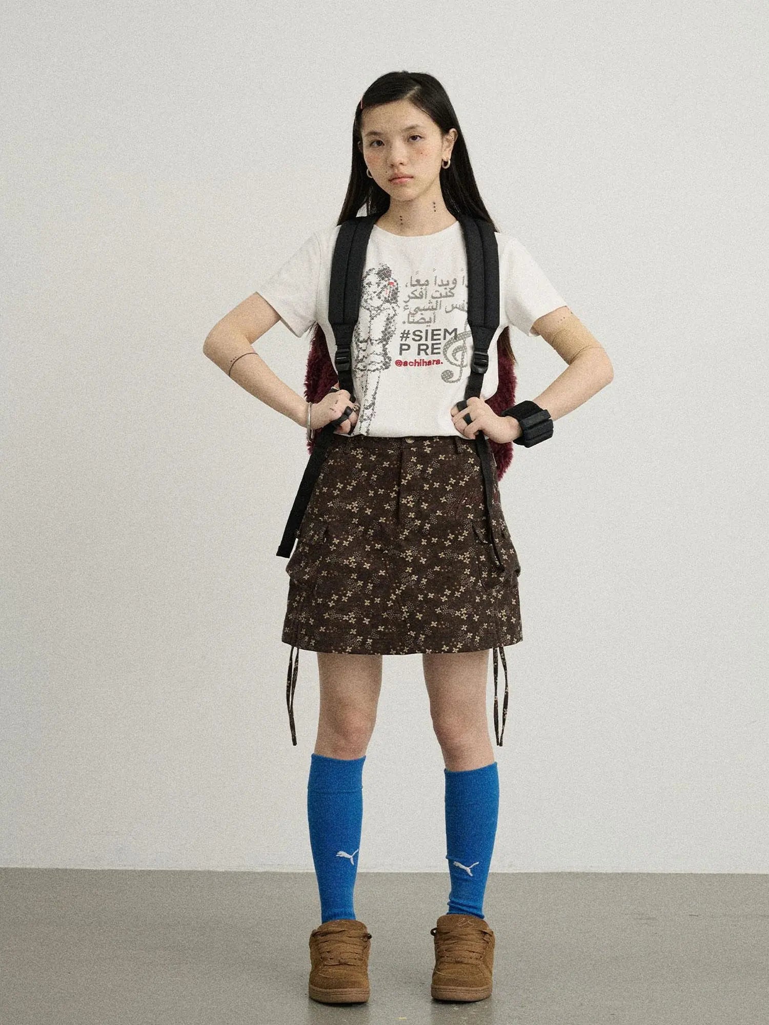 Chocolate Floral A-Line Utility Mini Skirt