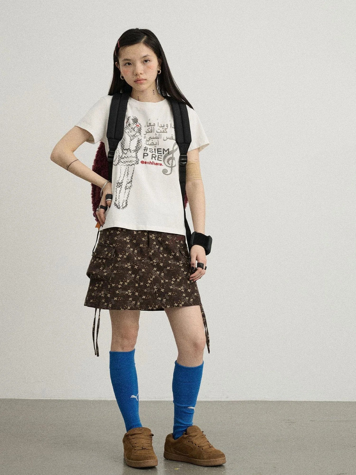 Chocolate Floral A-Line Utility Mini Skirt