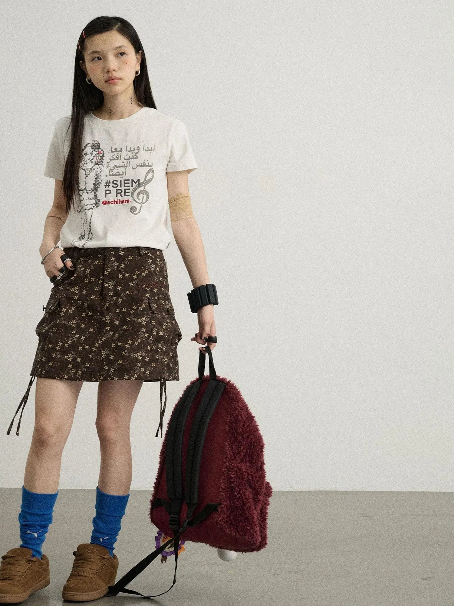 Chocolate Floral A-Line Utility Mini Skirt