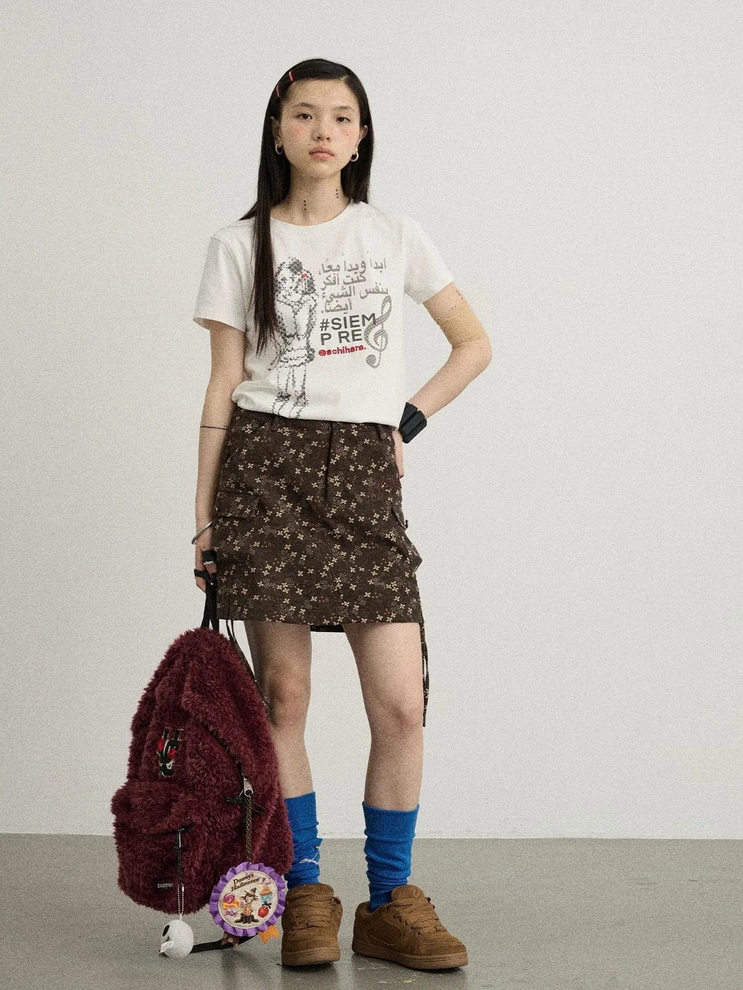 Chocolate Floral A-Line Utility Mini Skirt