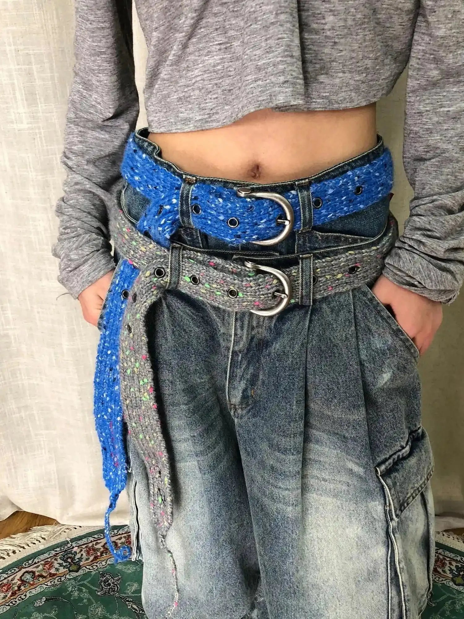 Chunky Knit Colorblock Waist Belt