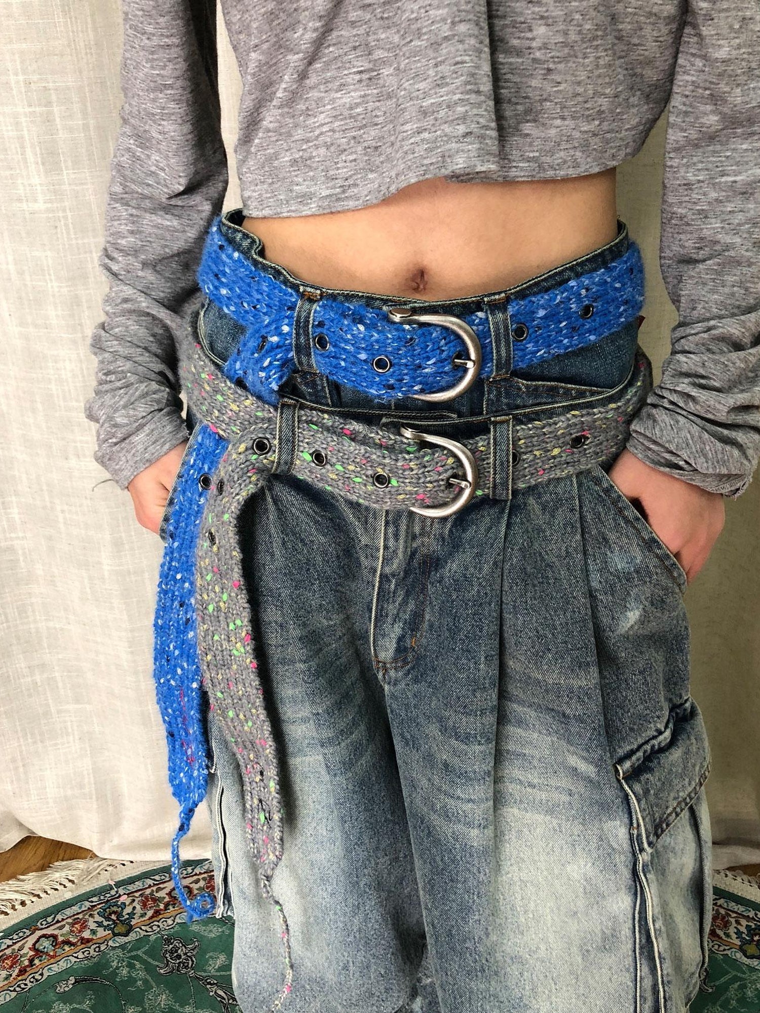 Achihara Chunky Knit Colorblock Waist Belt