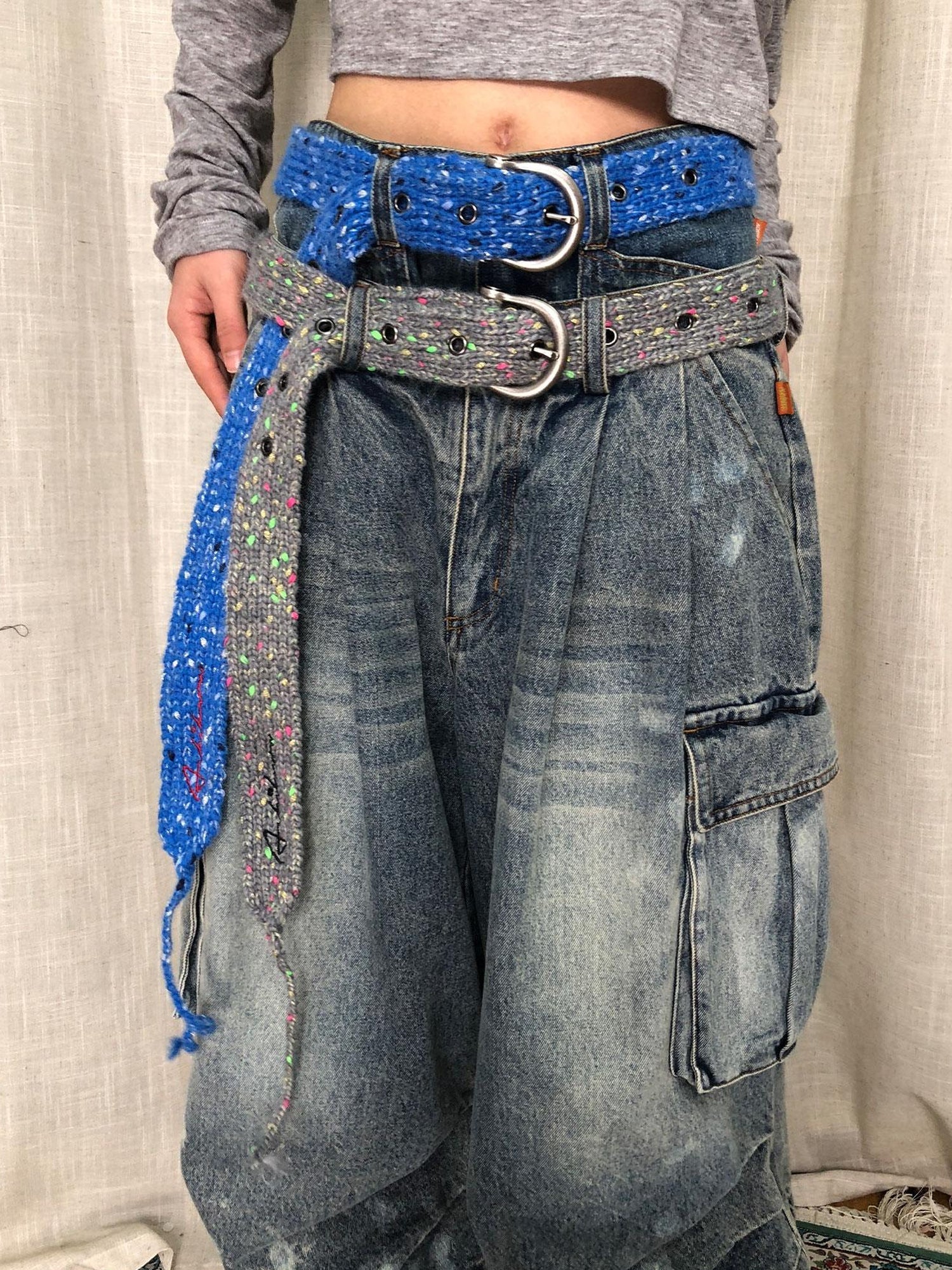 Achihara Chunky Knit Colorblock Waist Belt