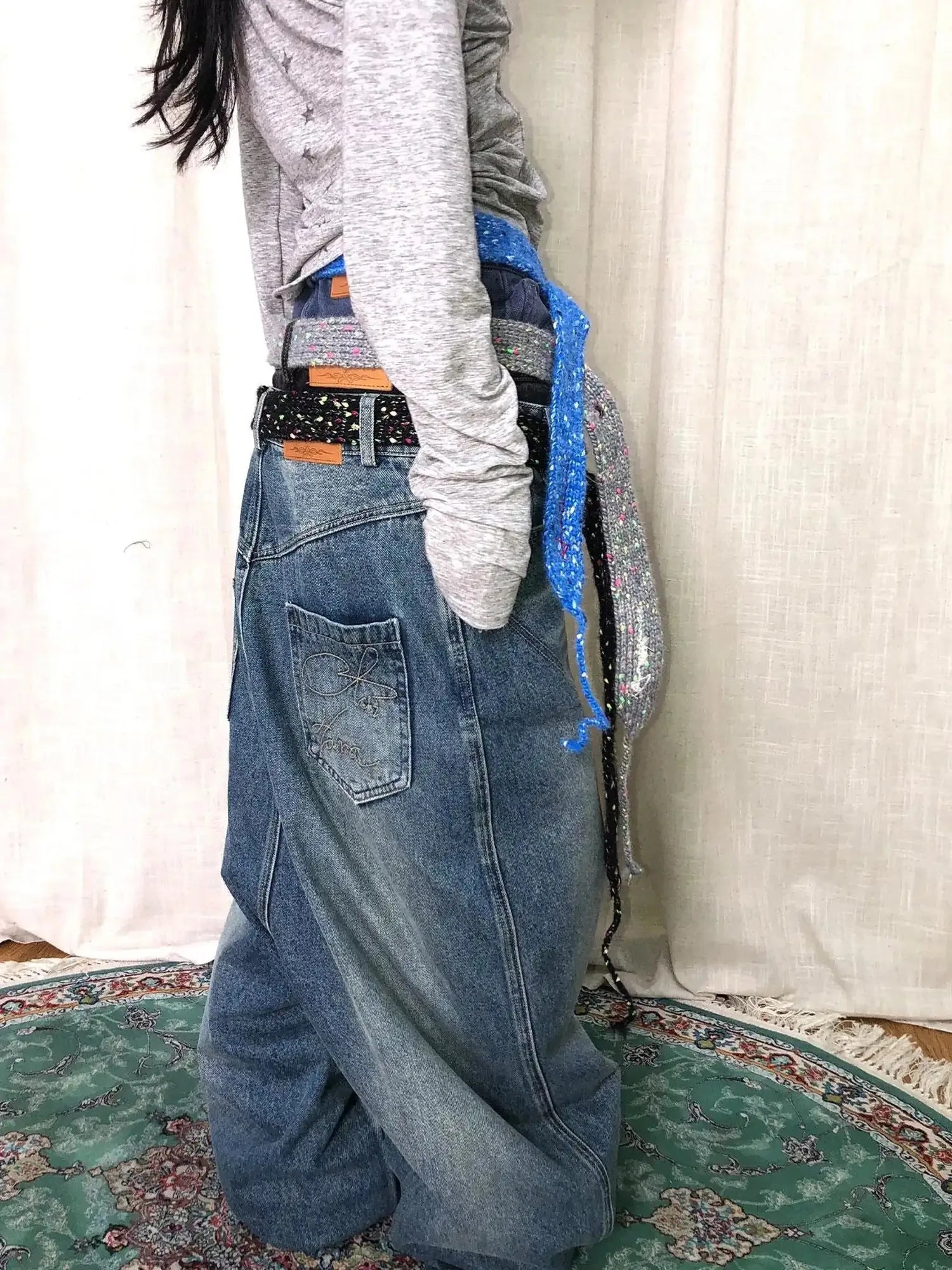 Chunky Knit Colorblock Waist Belt
