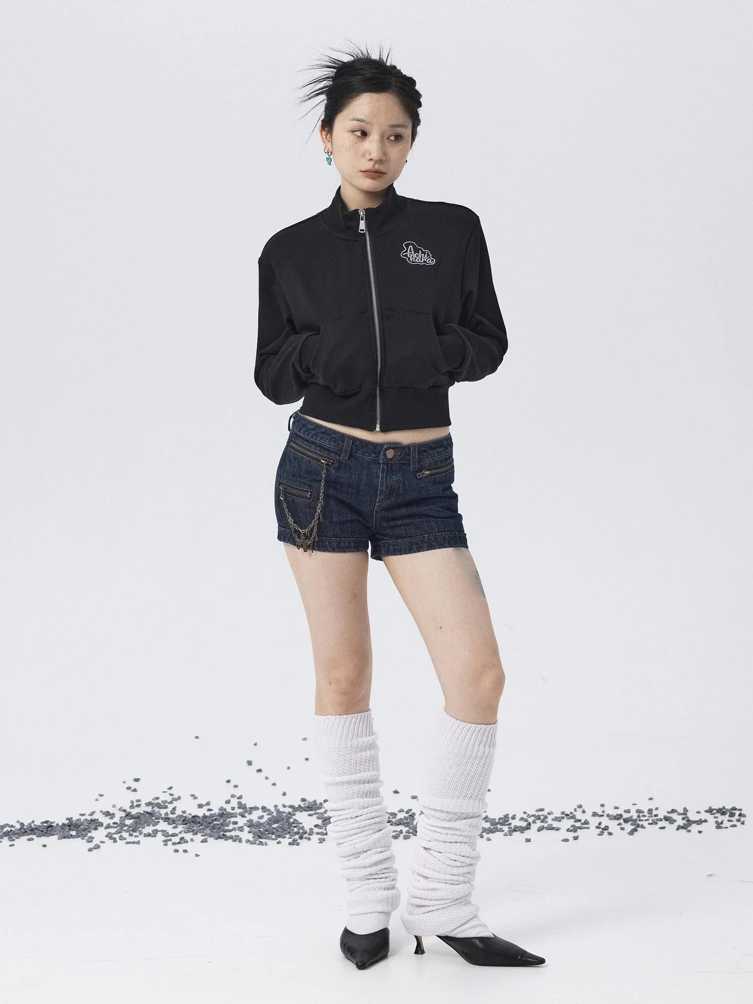 Church Kiss Embroidered Cropped Hooded Jacket