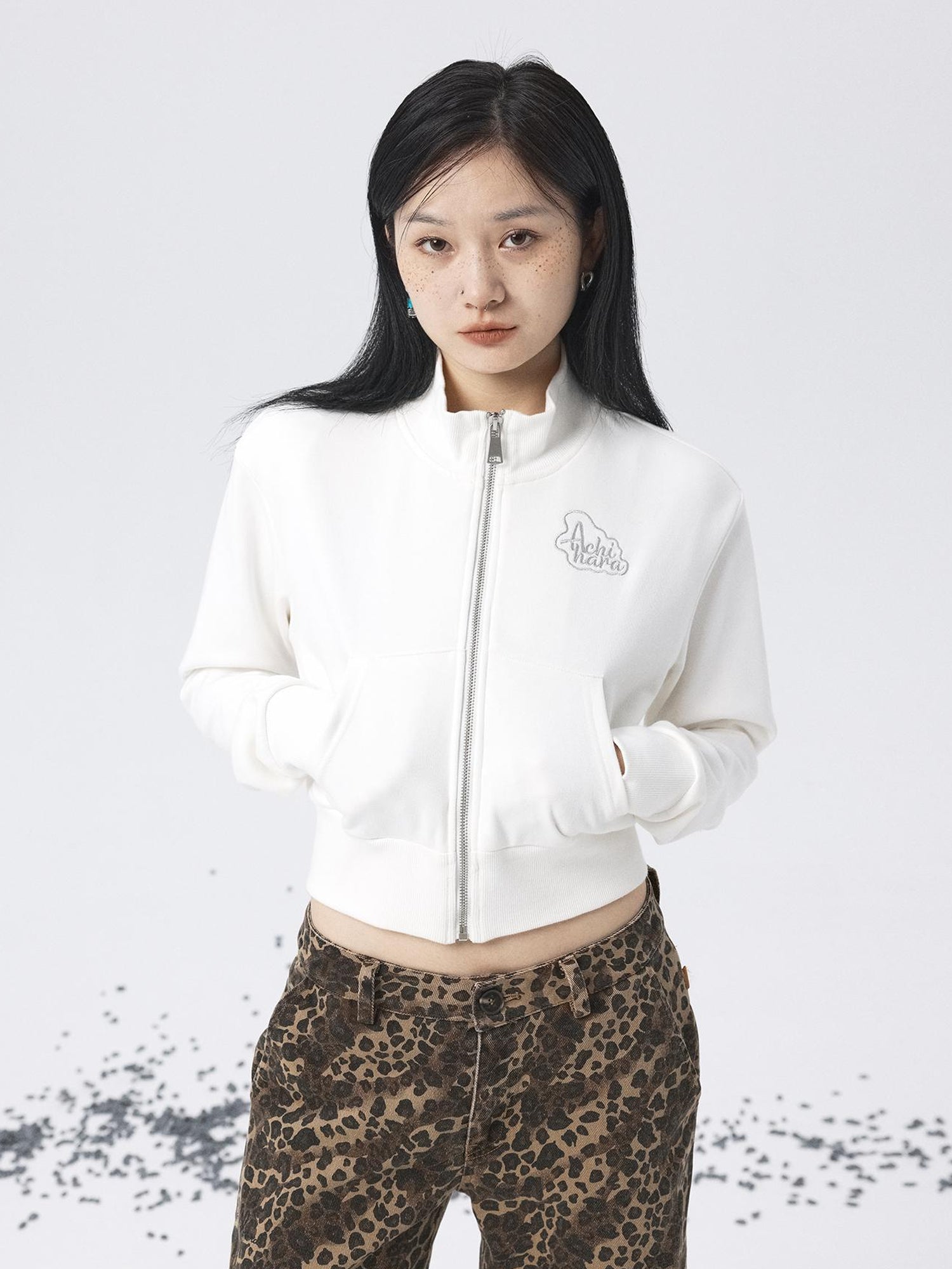 Achihara Church Kiss Embroidered Cropped Hooded Jacket